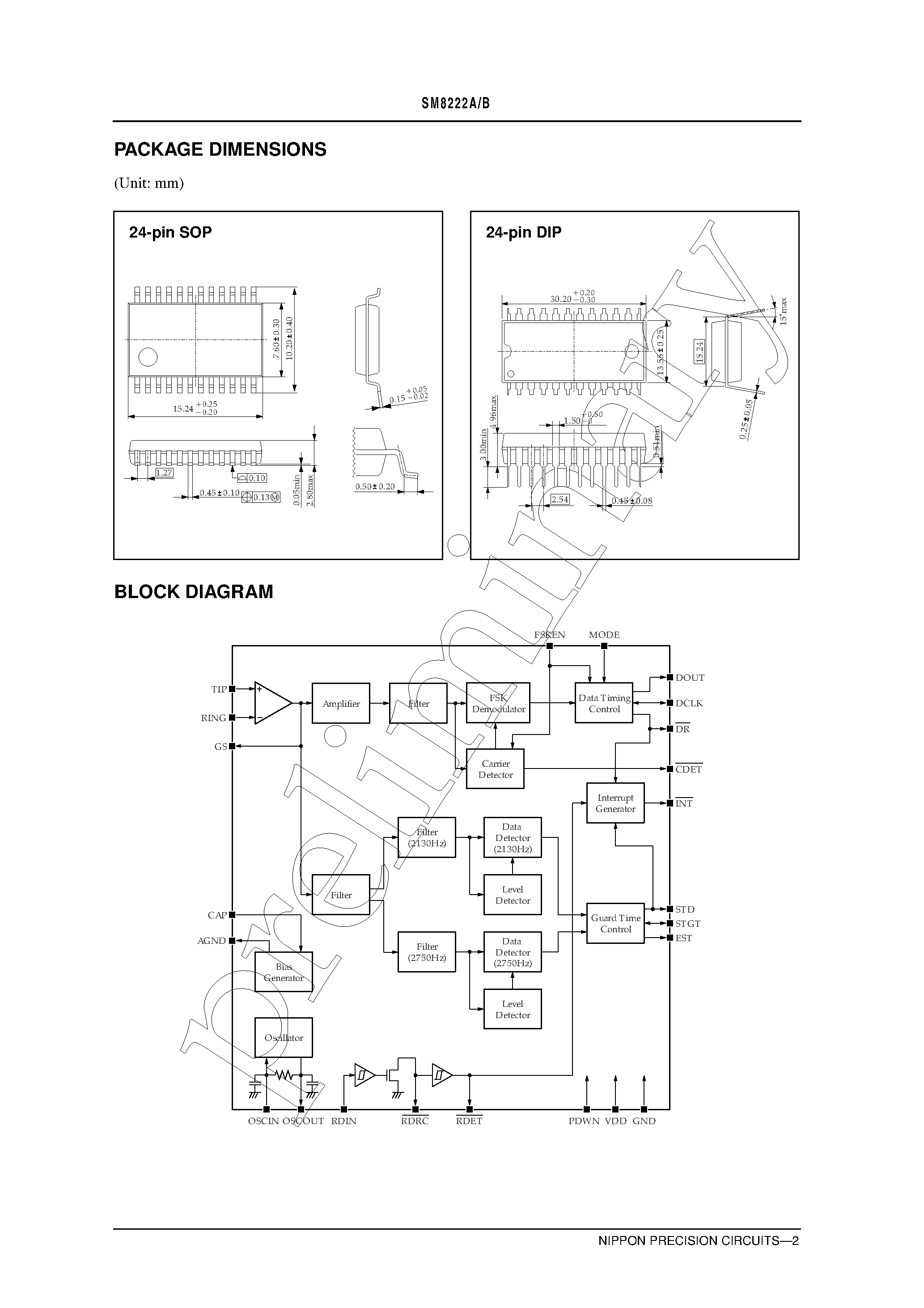 Datasheet SM8222 - Caller ID Service IC with Call Waiting page 2