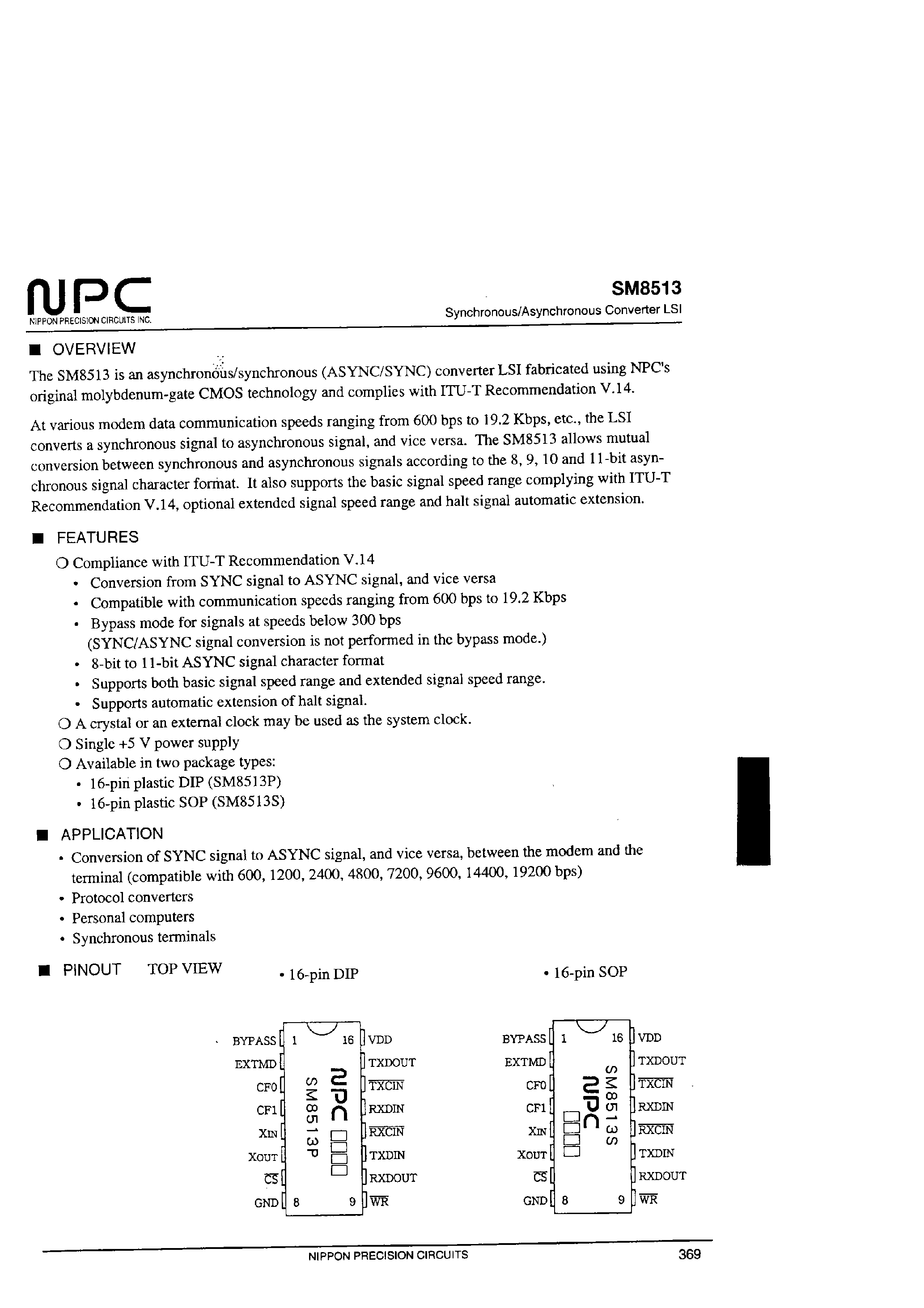 Datasheet SM8513 - Synchronous/Asynchronous Converter LSI page 1