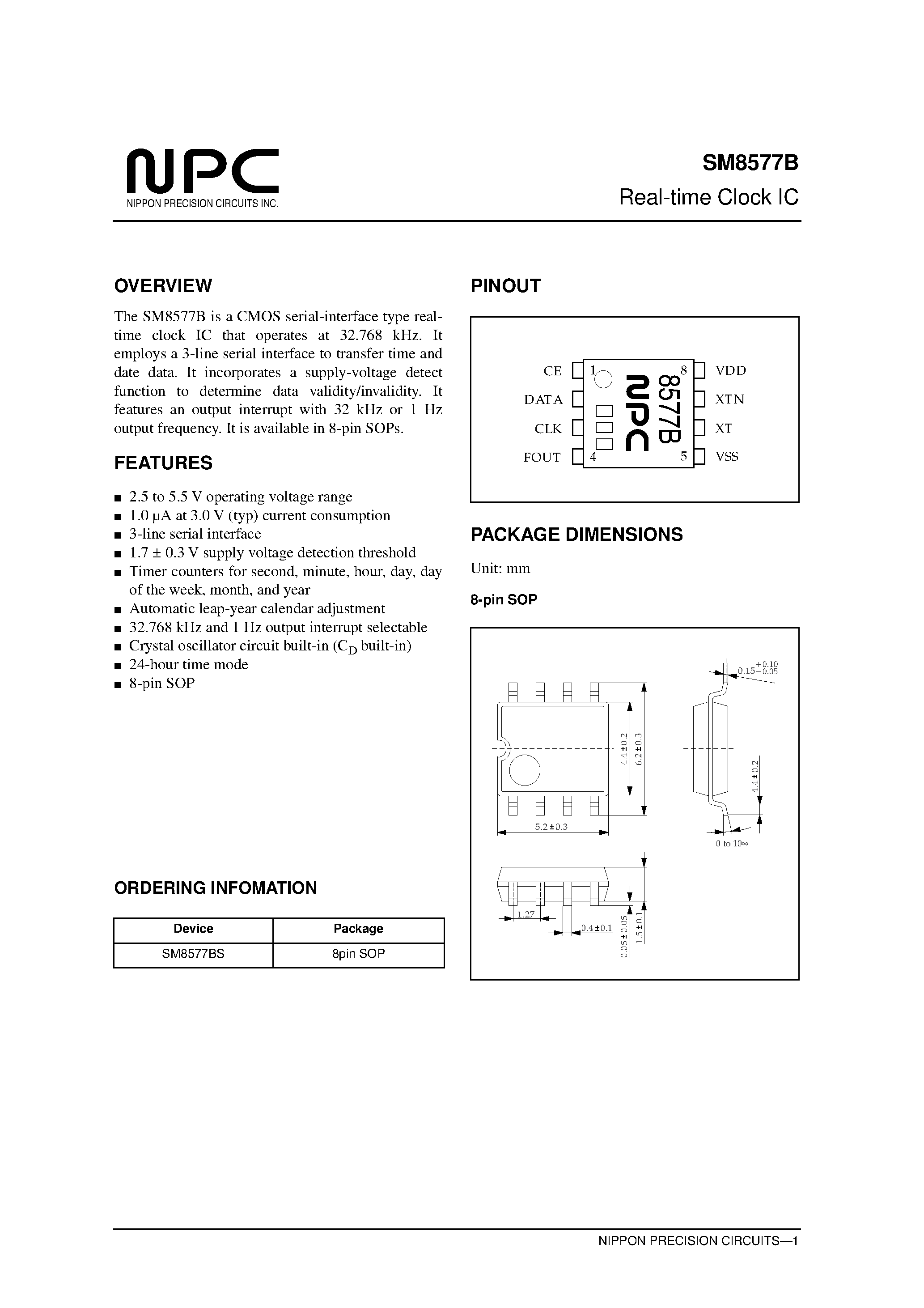 Datasheet SM8577B - Real-time Clock IC page 1