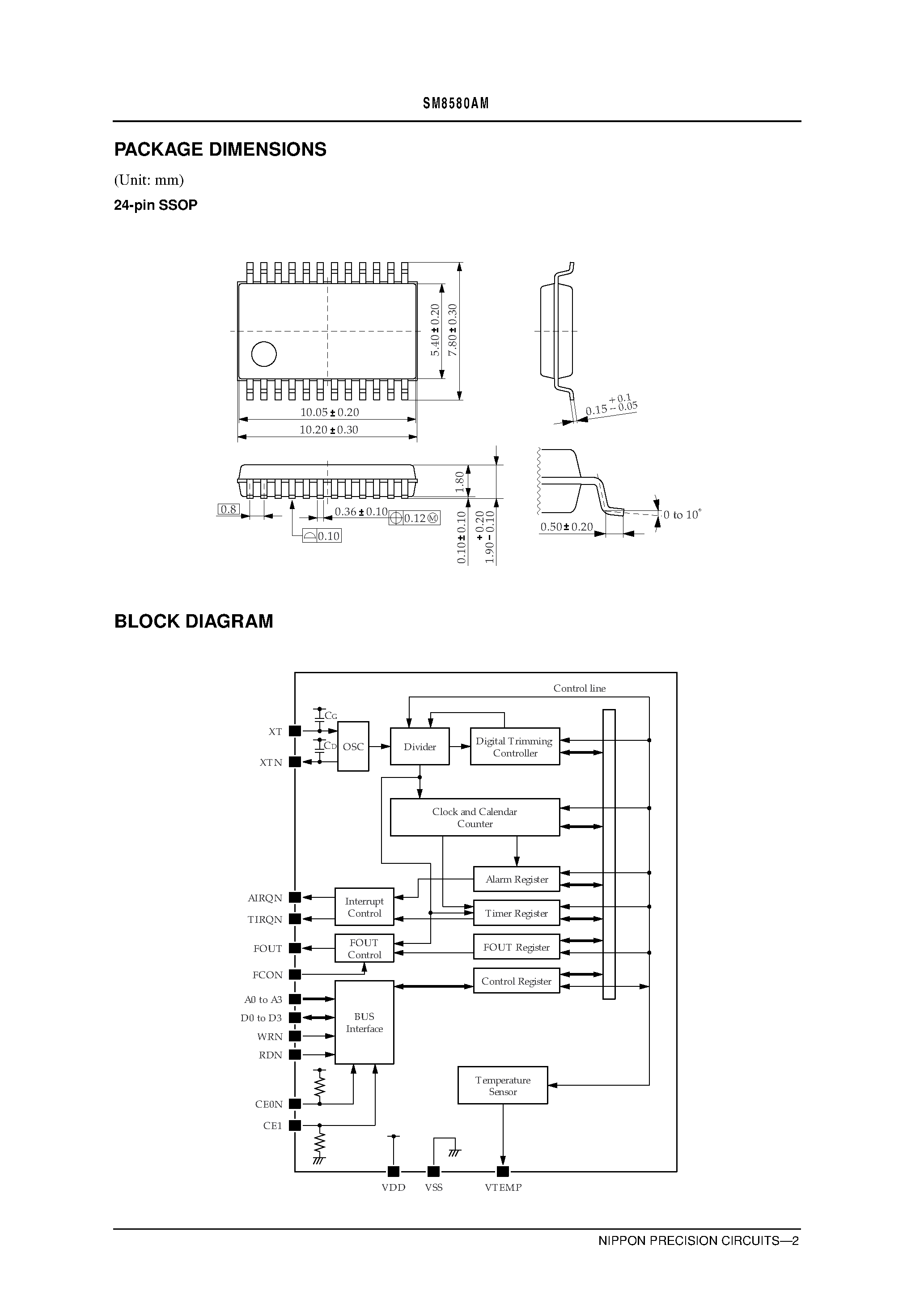 Datasheet SM8580 - Real-time Clock IC with 4-bit Interface and Built-in Temperature Sensor page 2