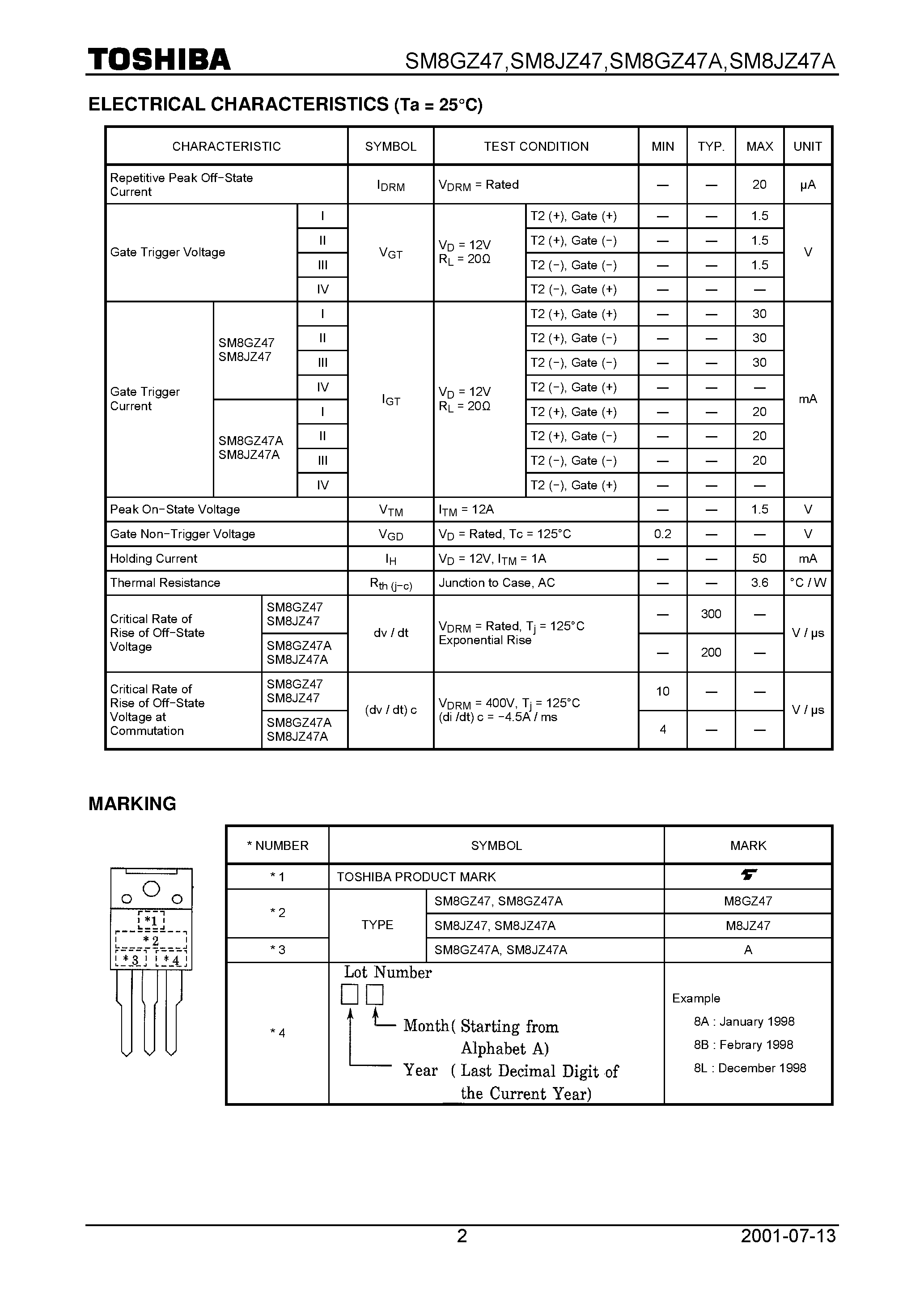 Datasheet SM8GZ47 - AC POWER CONTROL APPLICATIONS page 2