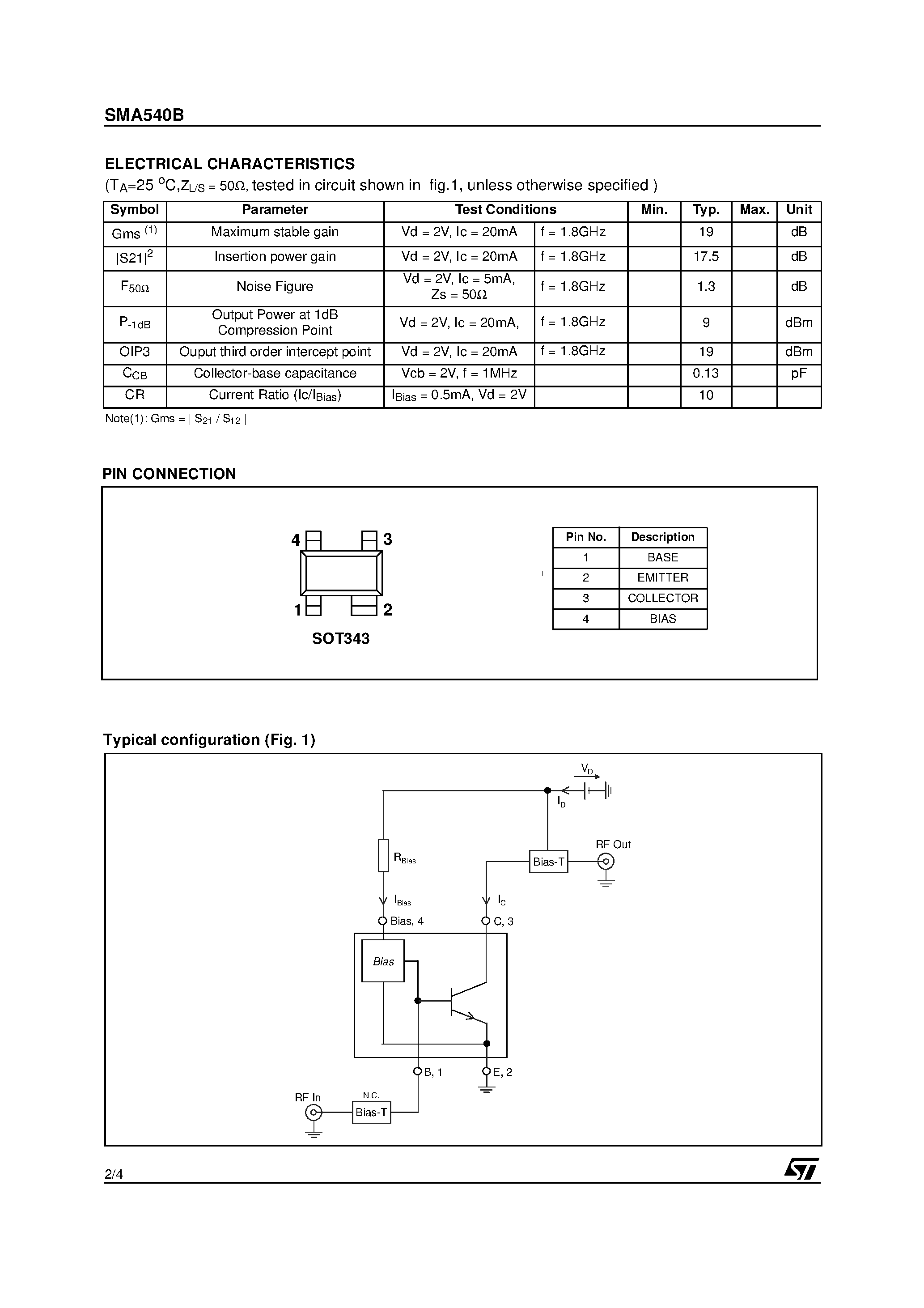 Даташит SMA540B - Active Biased RF Transistor страница 2