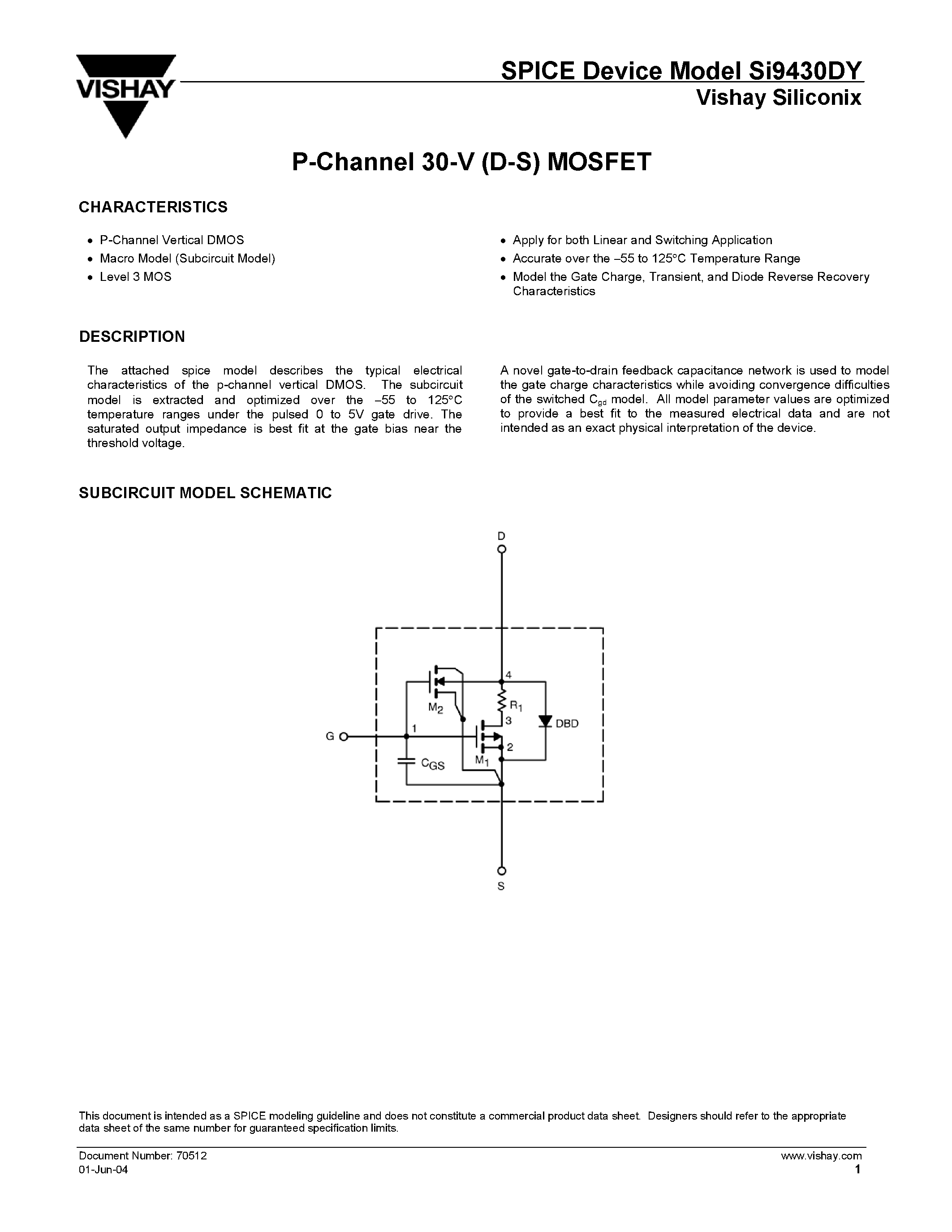 Даташит SI9430DY - P-Channel 30-V (D-S) MOSFET страница 1