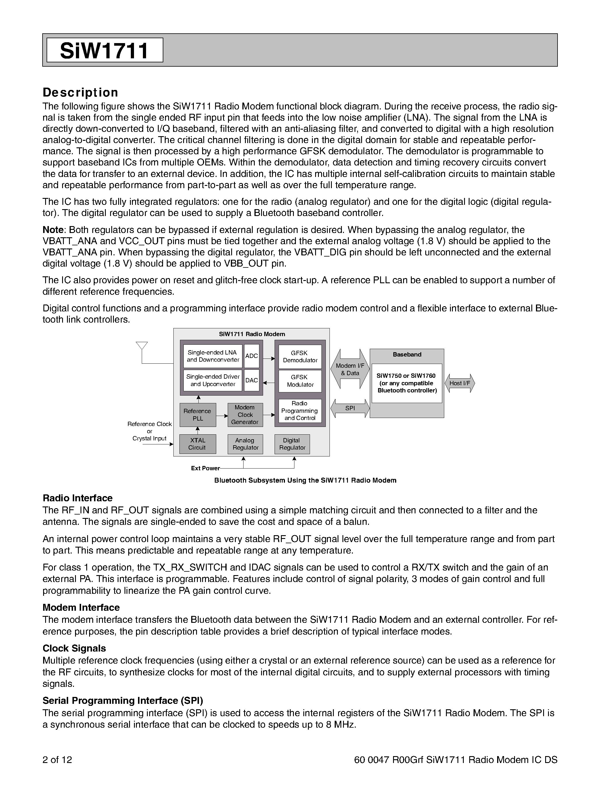 Datasheet SIW1711DIF-B - BLUETOOTH RADIO MODEM page 2