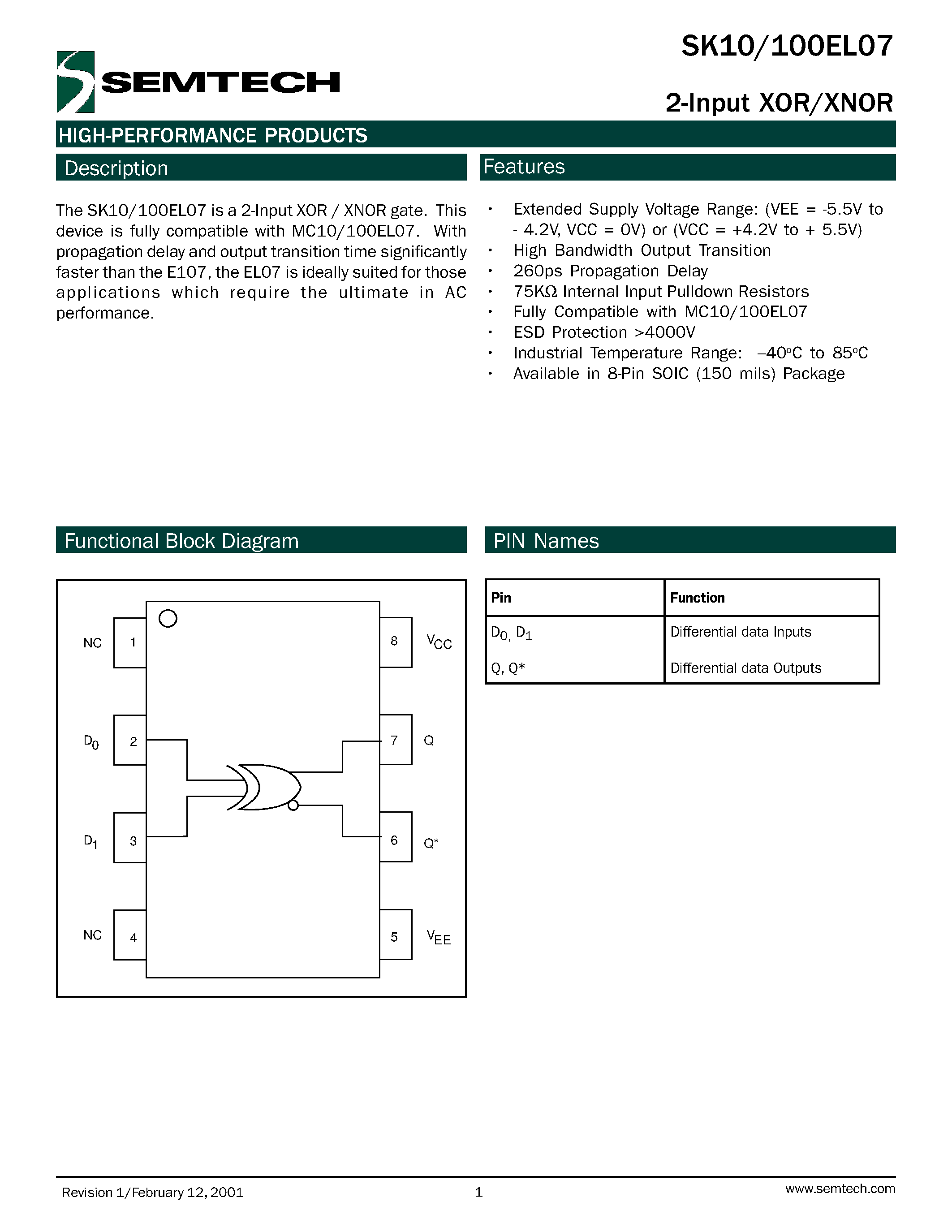 Даташит SK100EL07 - 2-Input XOR / XNOR страница 1