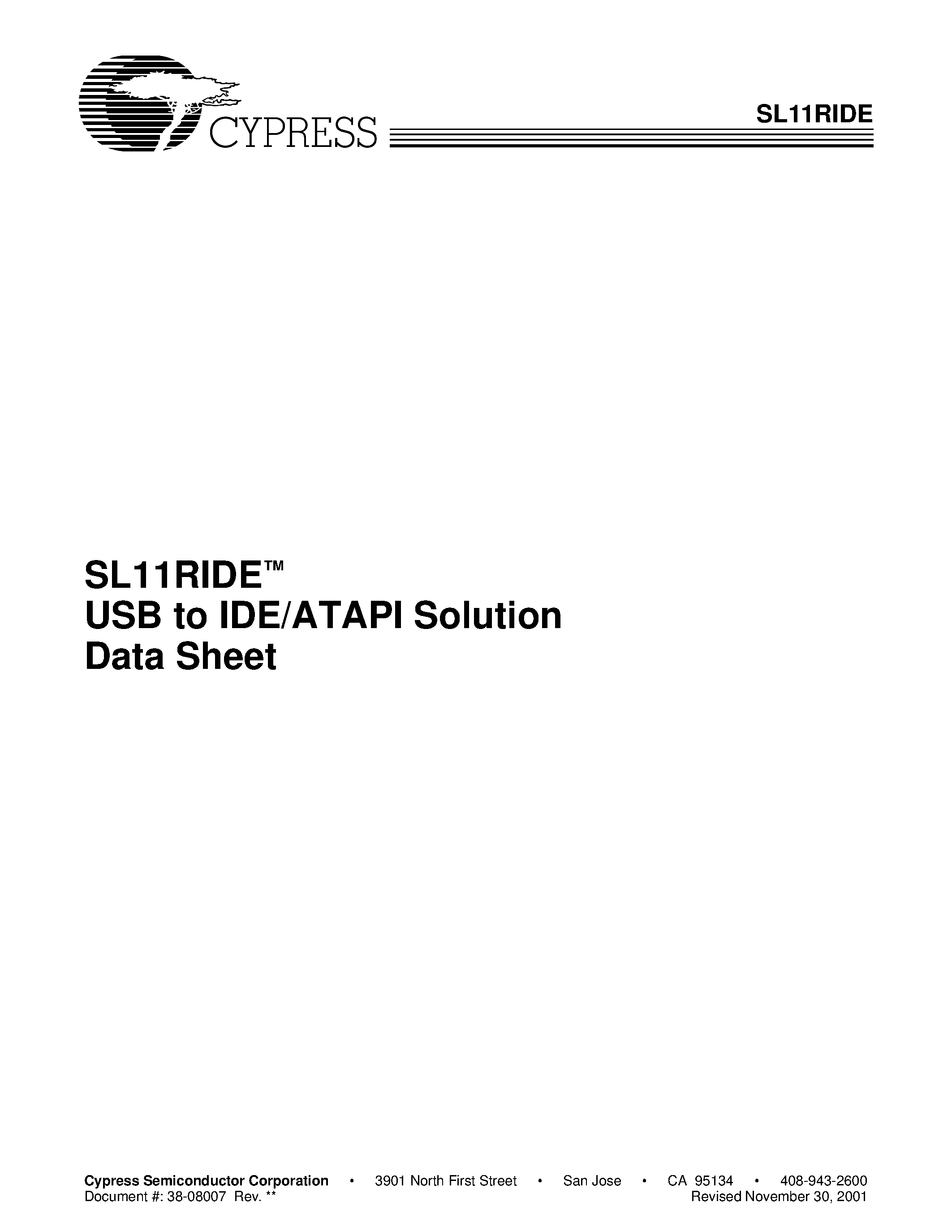 Datasheet SL11RIDE - USB to IDE/ATAPI Solution page 1