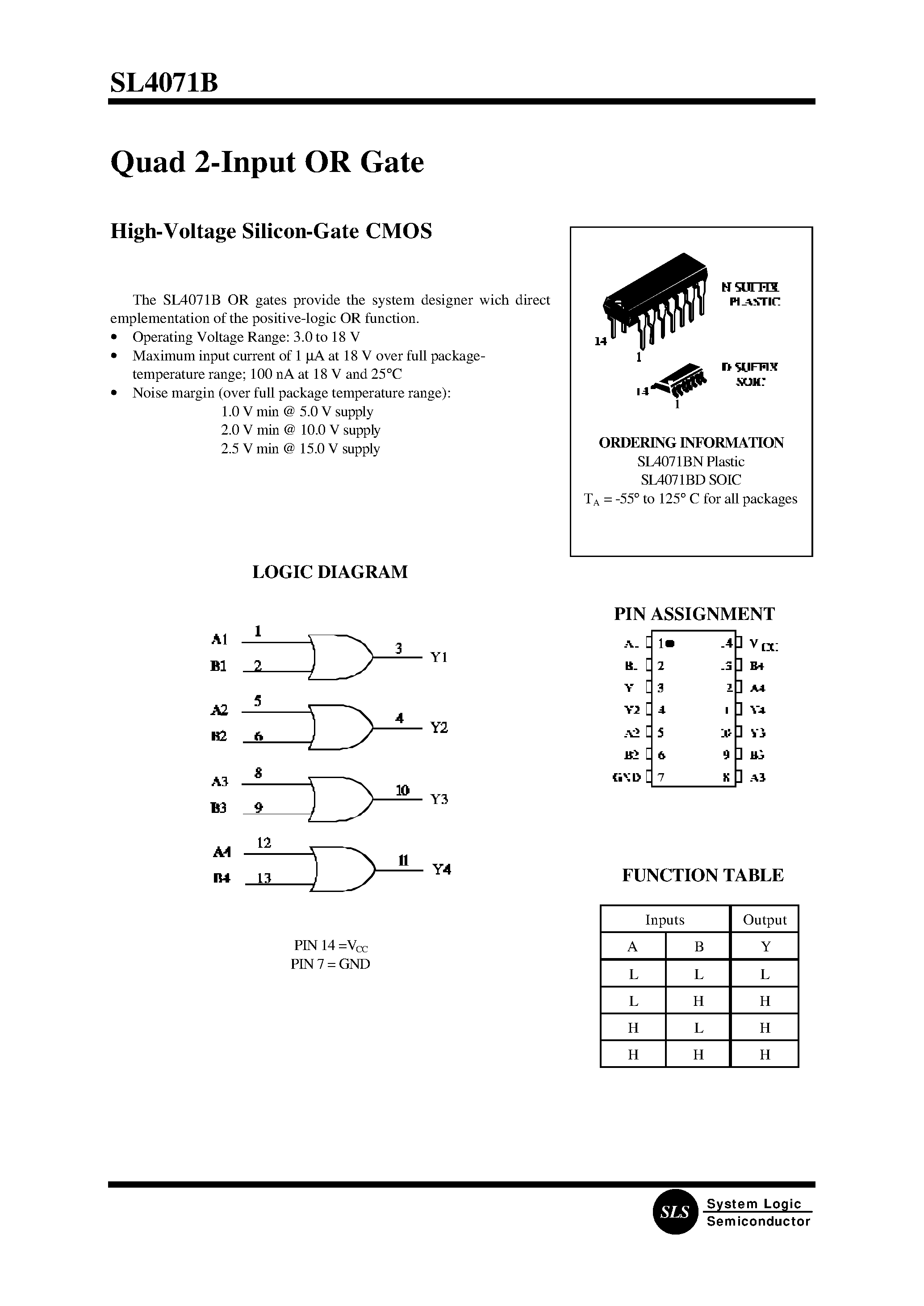 Даташит SL4071B - Quad 2-Input OR Gate страница 1