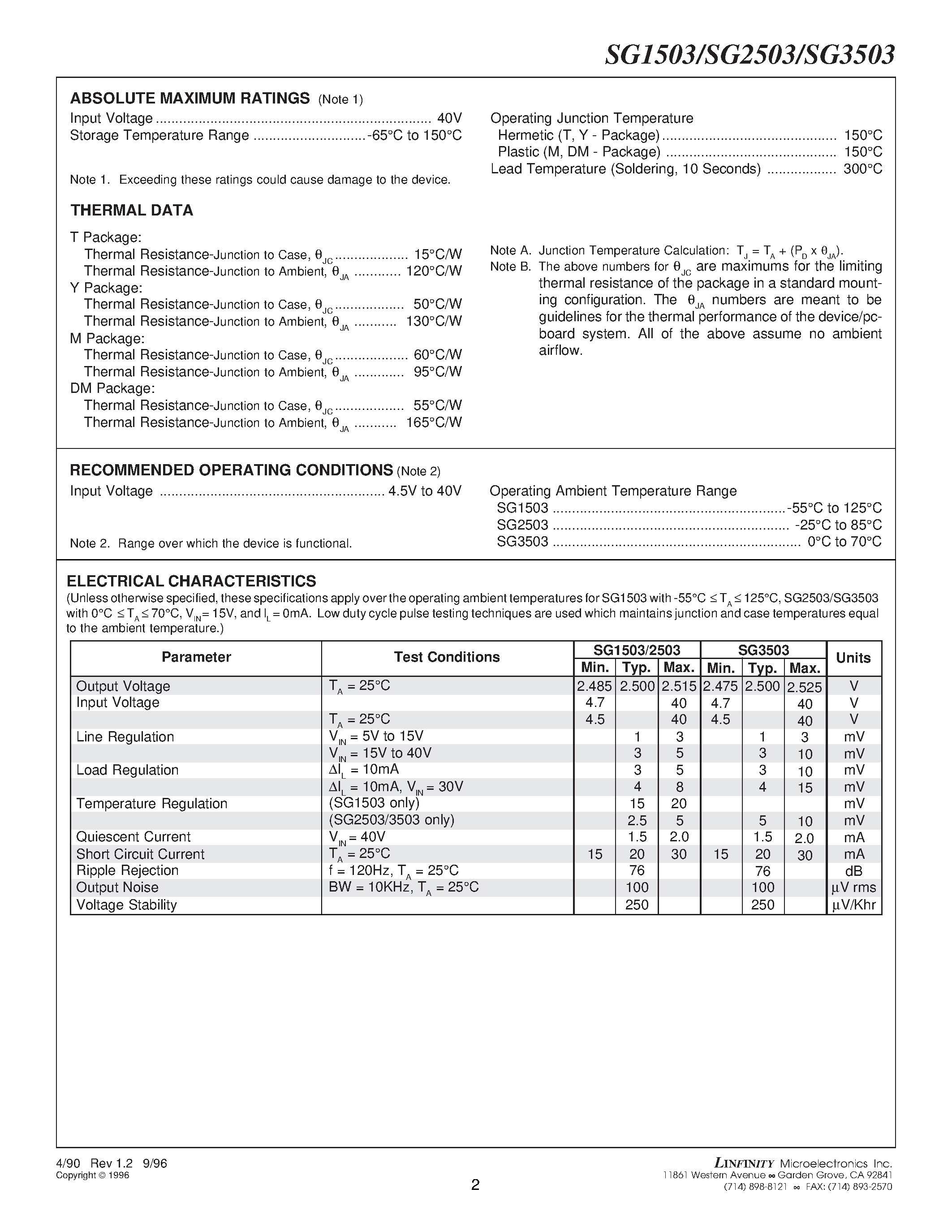 Даташит SG3503 - PRECISION 2.5-VOLT REFERENCE страница 2