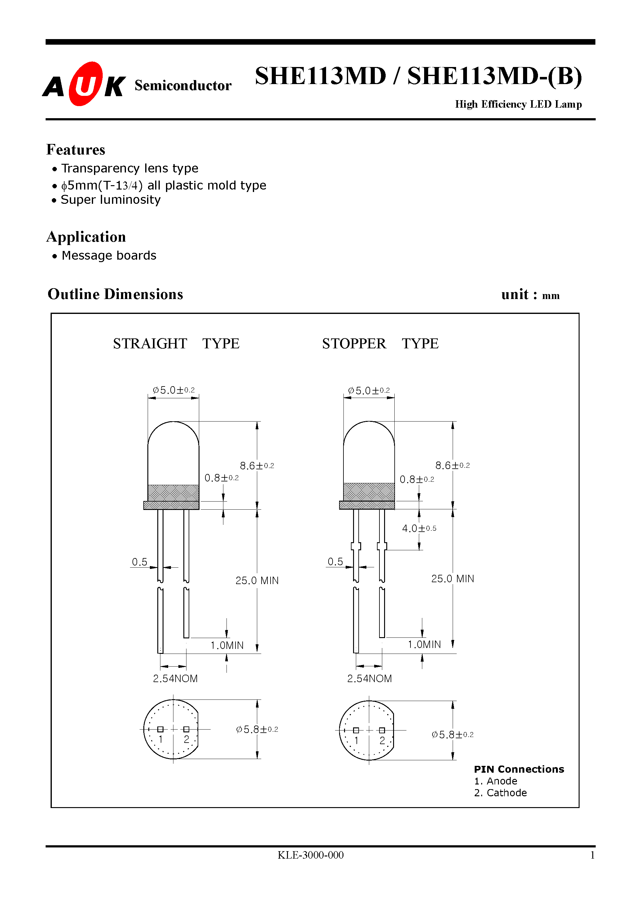 Datasheet SHE113MD-(B) - High Efficiency LED Lamp page 1