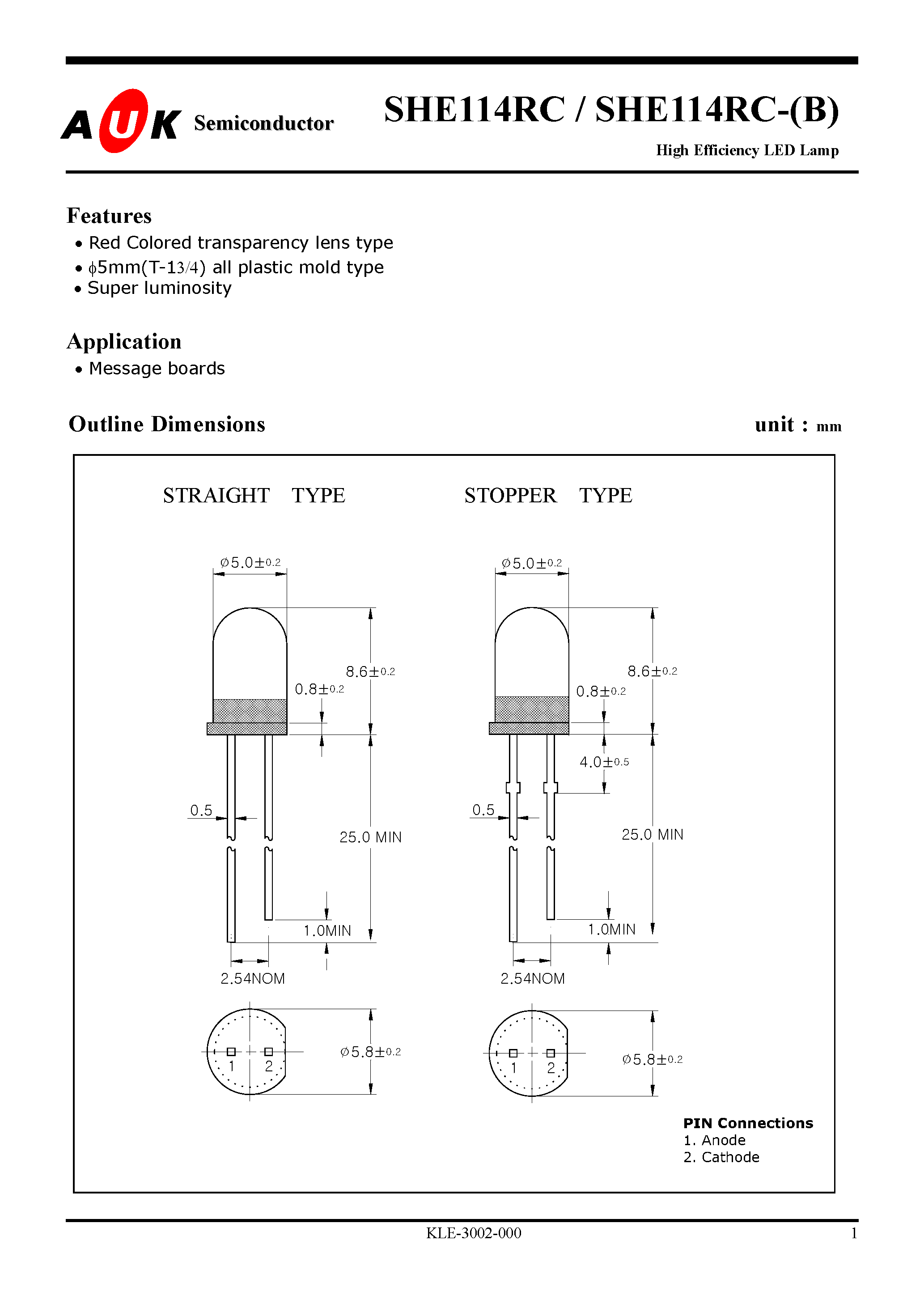 Datasheet SHE114RC-(B) - High Efficiency LED Lamp page 1