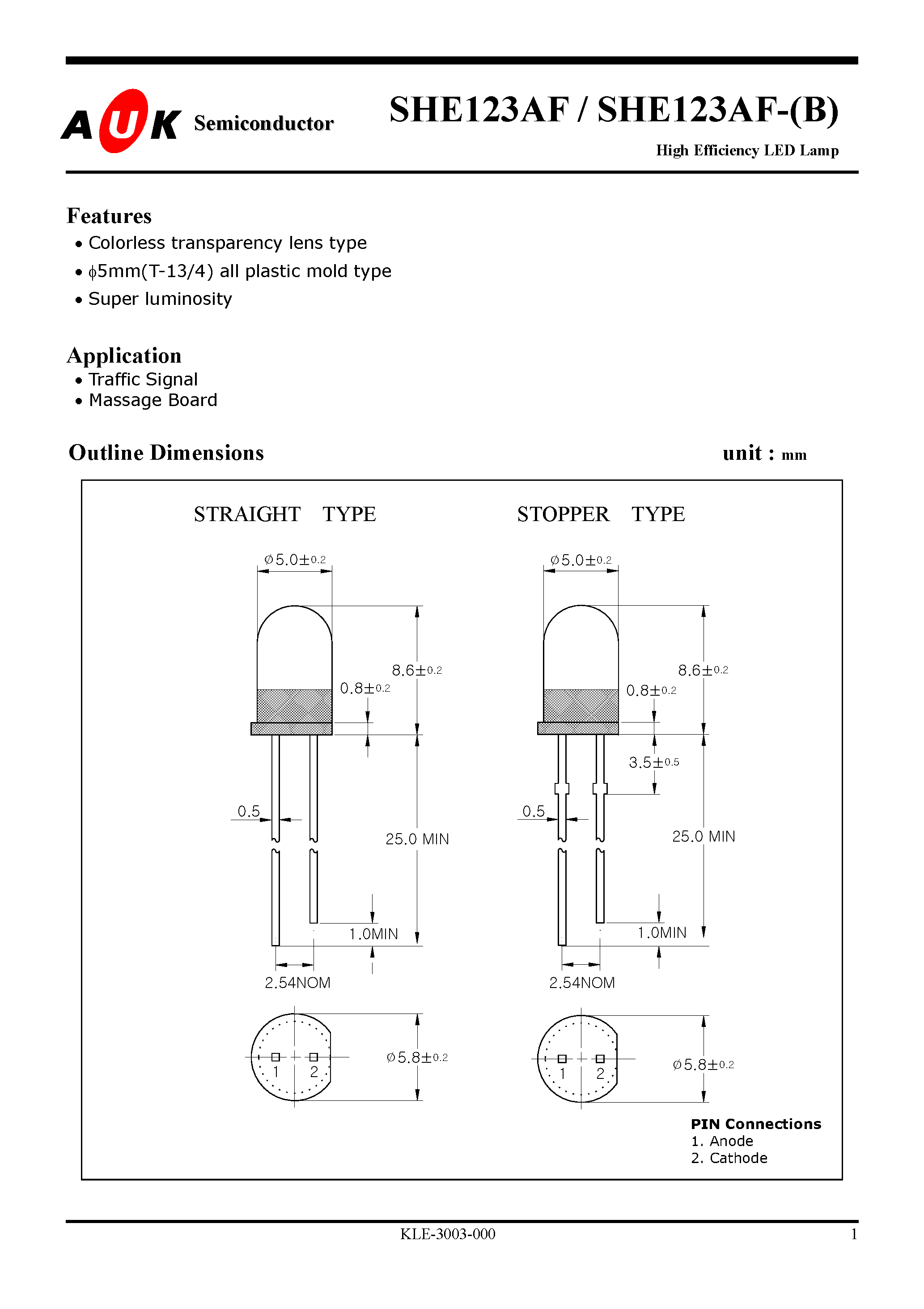 Datasheet SHE123AF-(B) - High Efficiency LED Lamp page 1