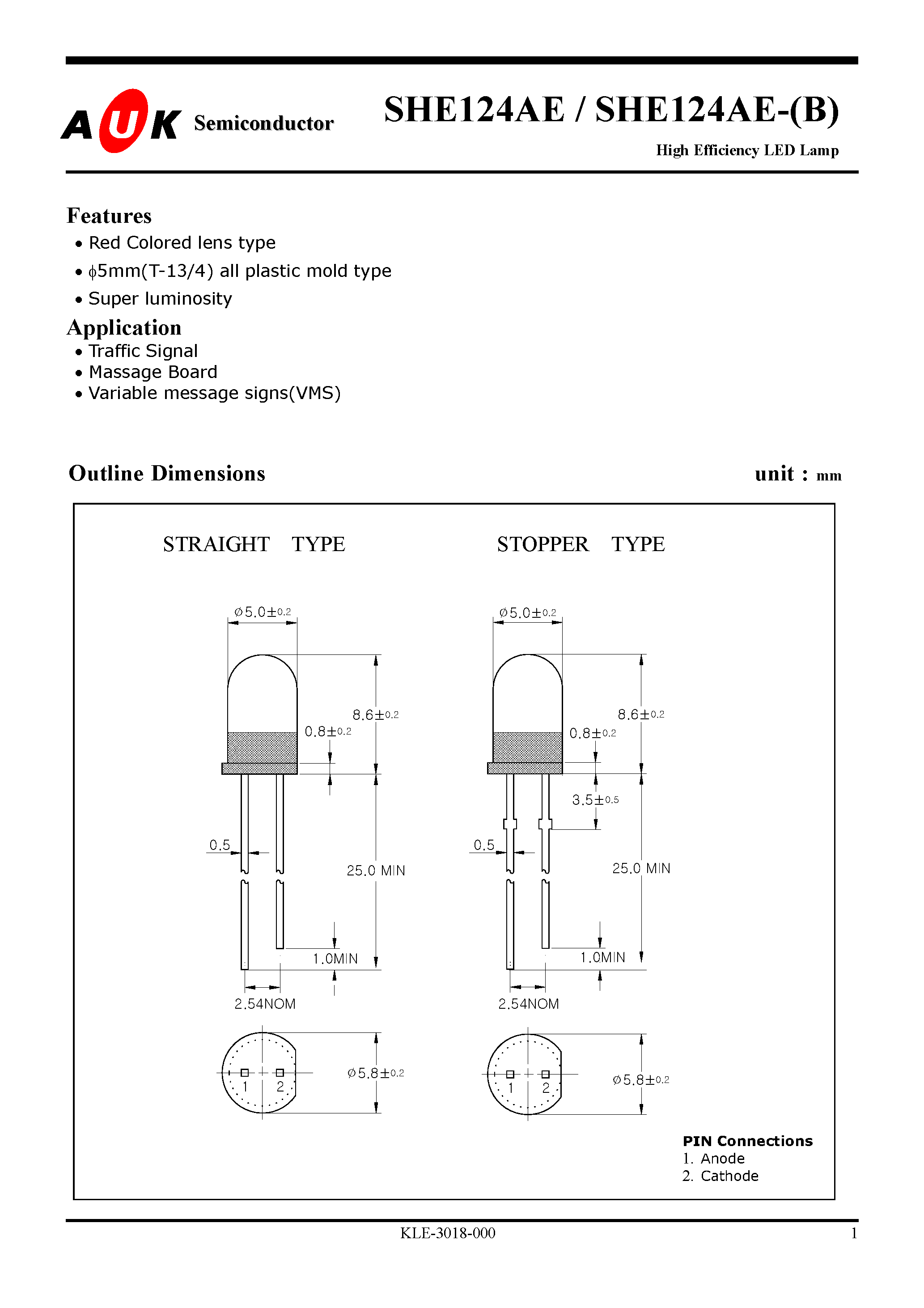 Datasheet SHE124AE-(B) - High Efficiency LED Lamp page 1