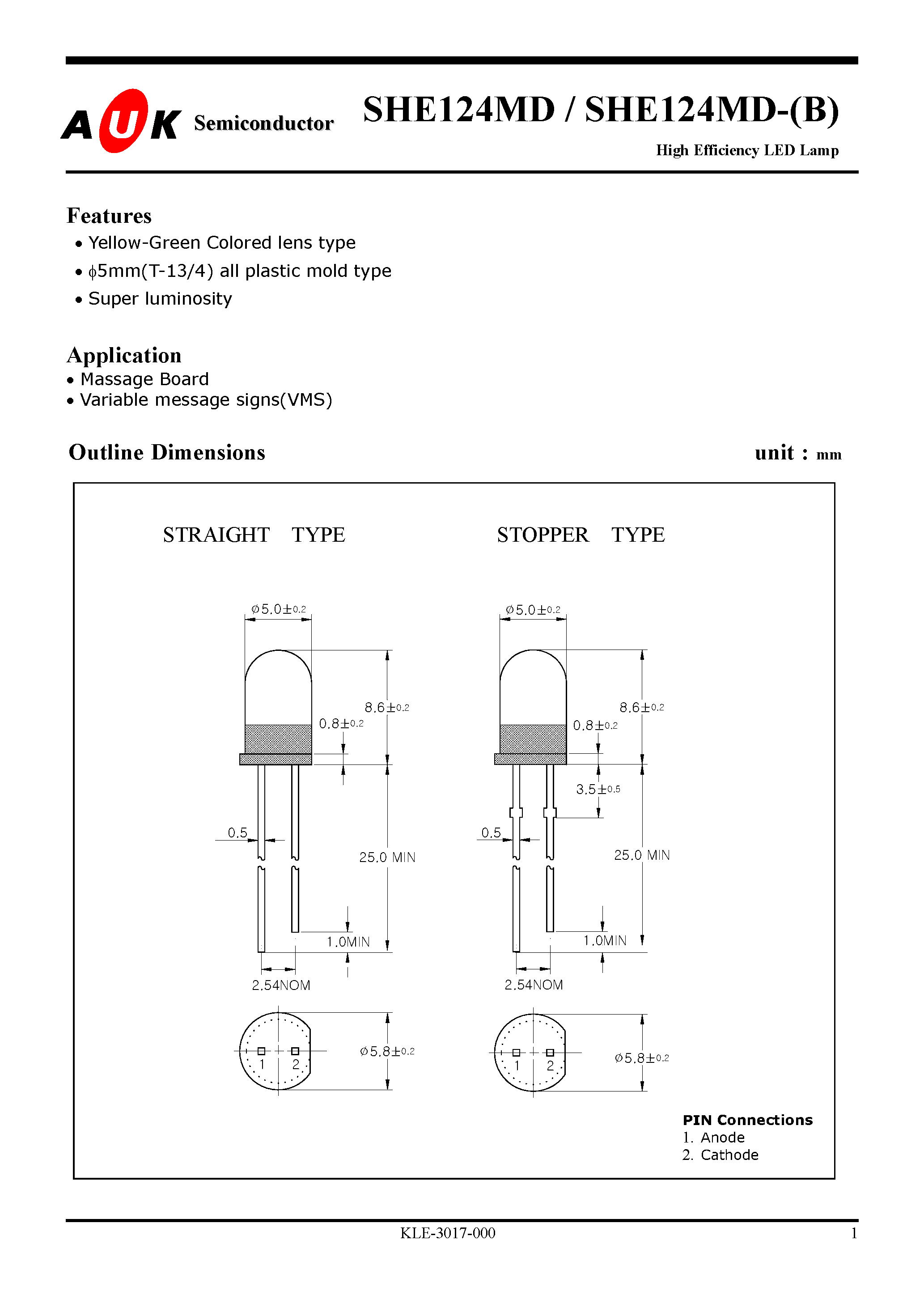 Datasheet SHE124MD-(B) - High Efficiency LED Lamp page 1