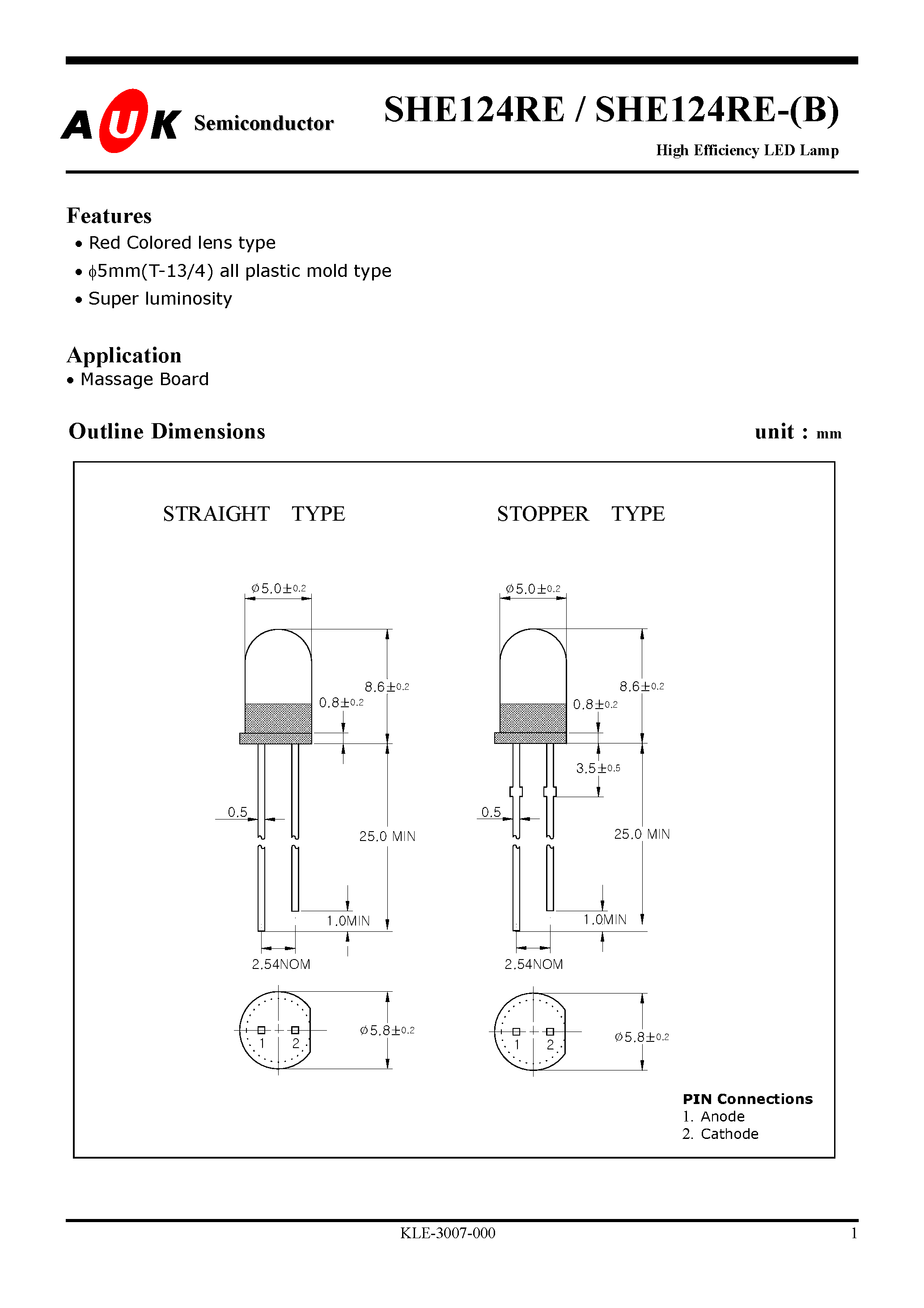 Datasheet SHE124RE-(B) - High Efficiency LED Lamp page 1