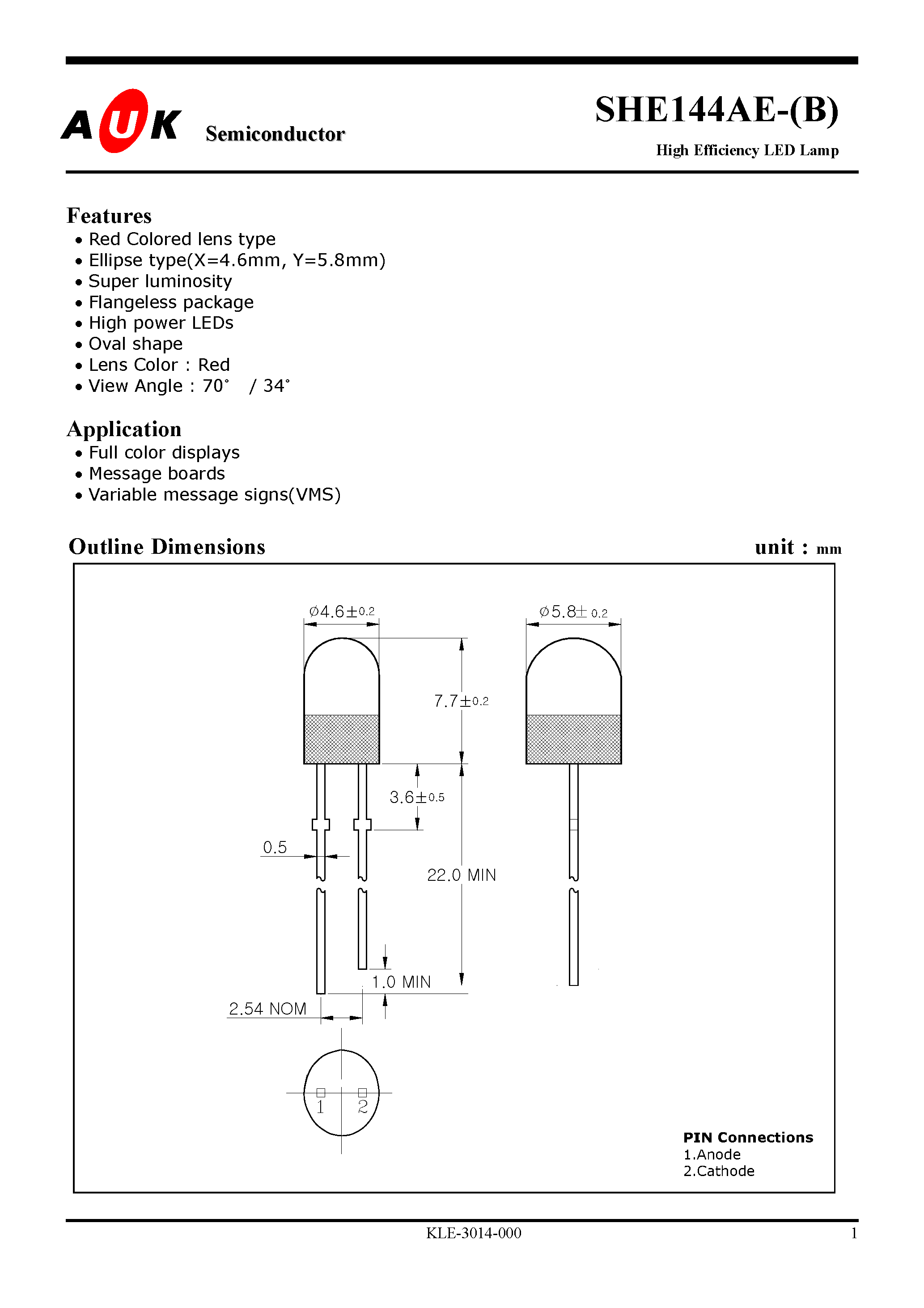 Datasheet SHE144AE-B - High Efficiency LED Lamp page 1