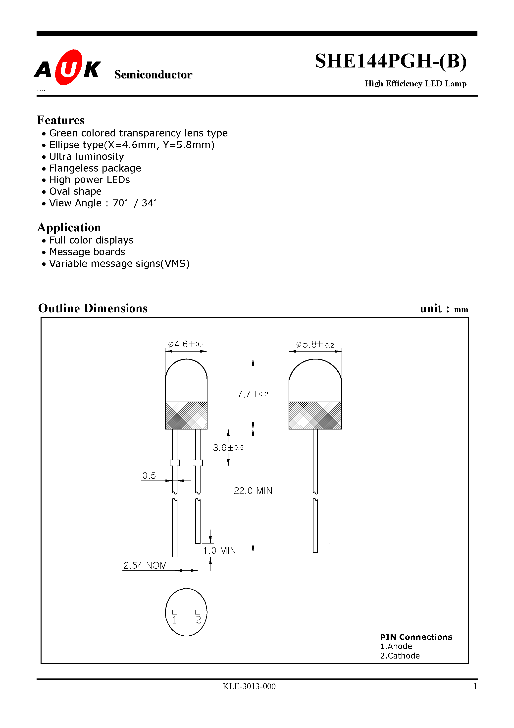 Datasheet SHE144PGH-B - High Efficiency LED Lamp page 1