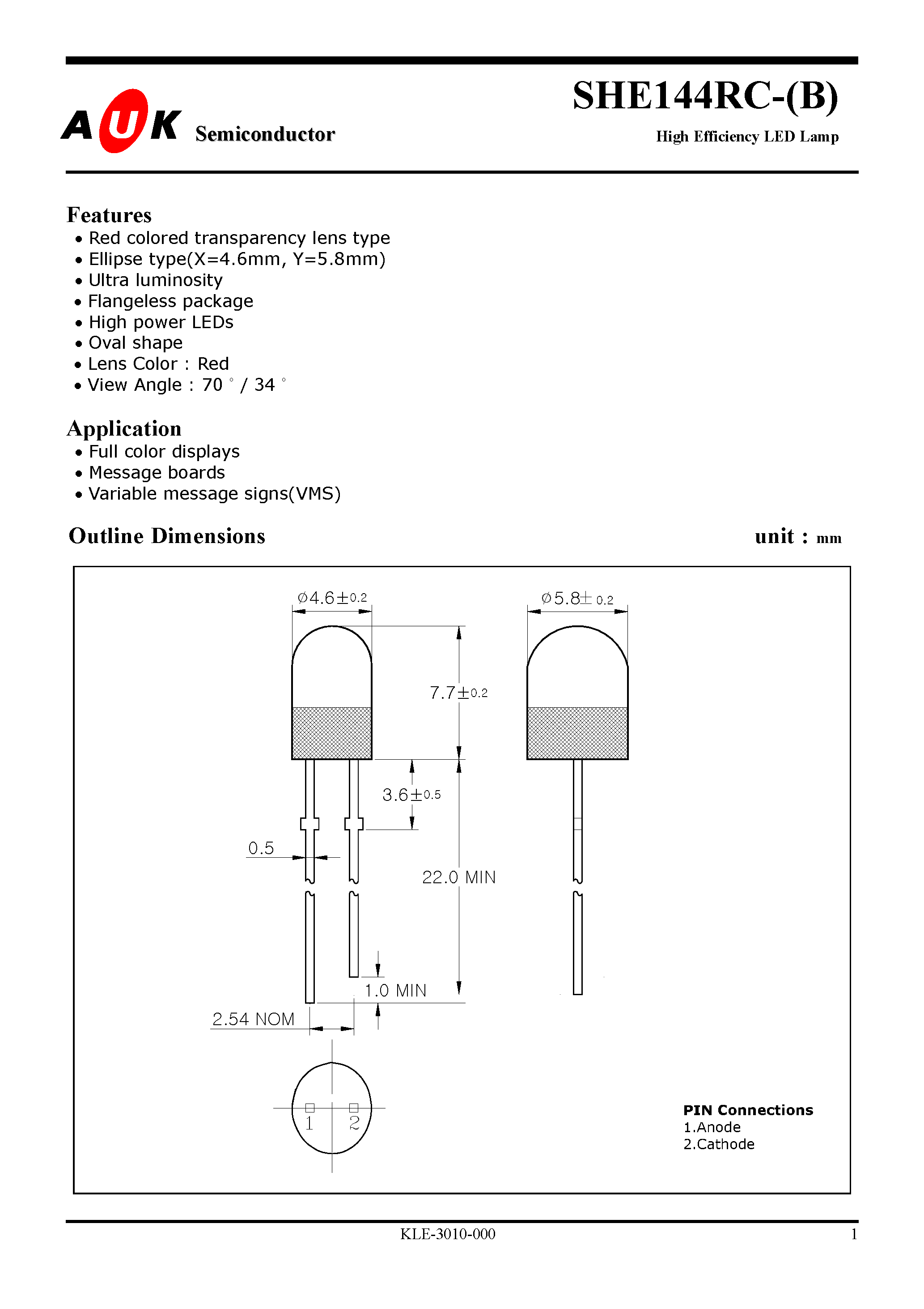 Datasheet SHE144RC-B - High Efficiency LED Lamp page 1