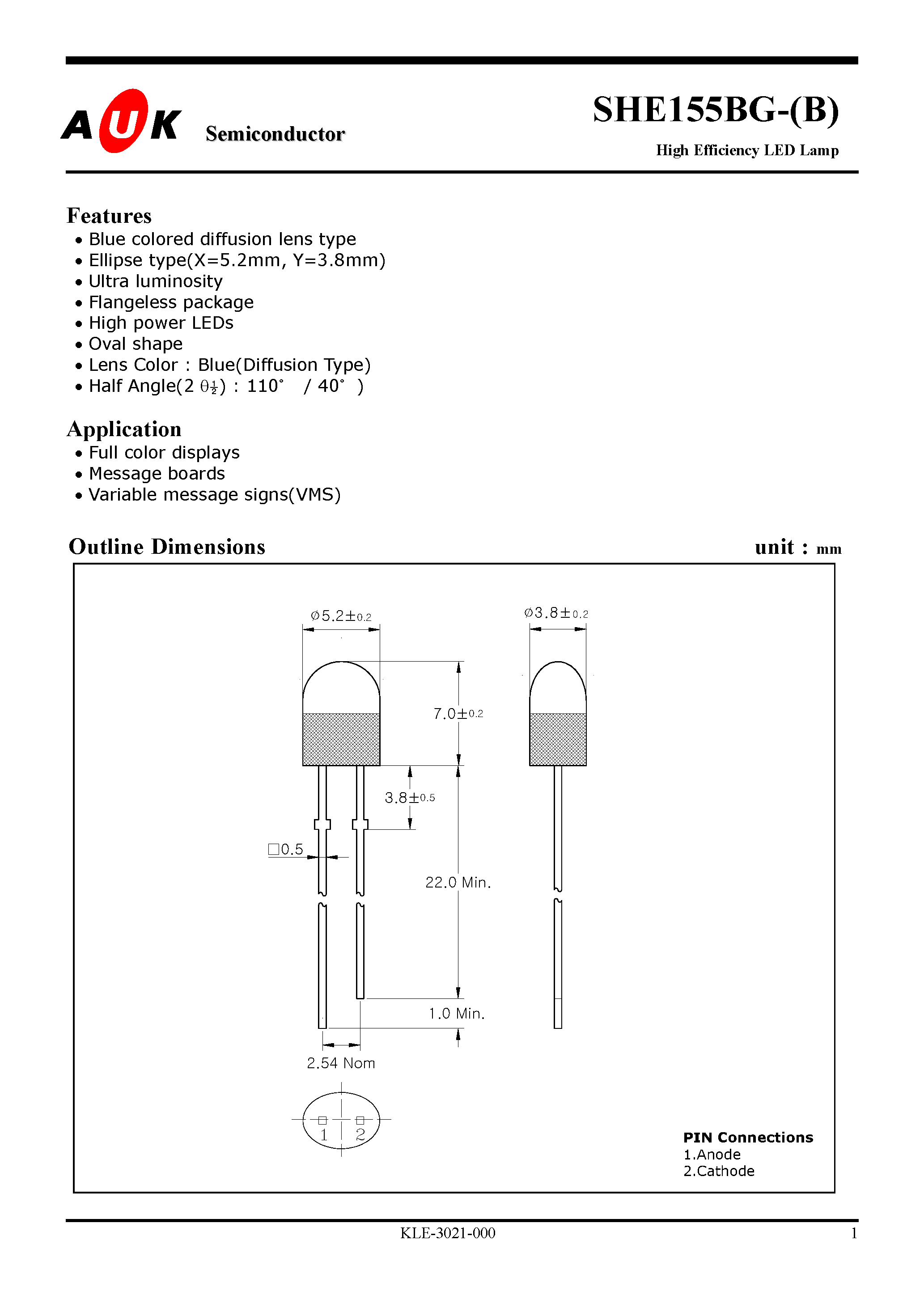 Datasheet SHE155BG-B - High Efficiency LED Lamp page 1