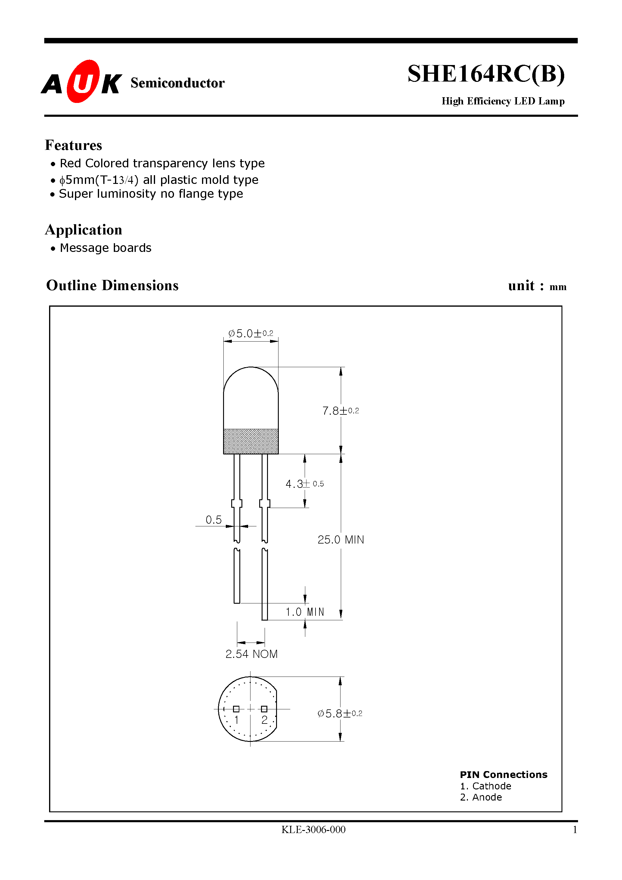 Datasheet SHE164RC(B) - High Efficiency LED Lamp page 1