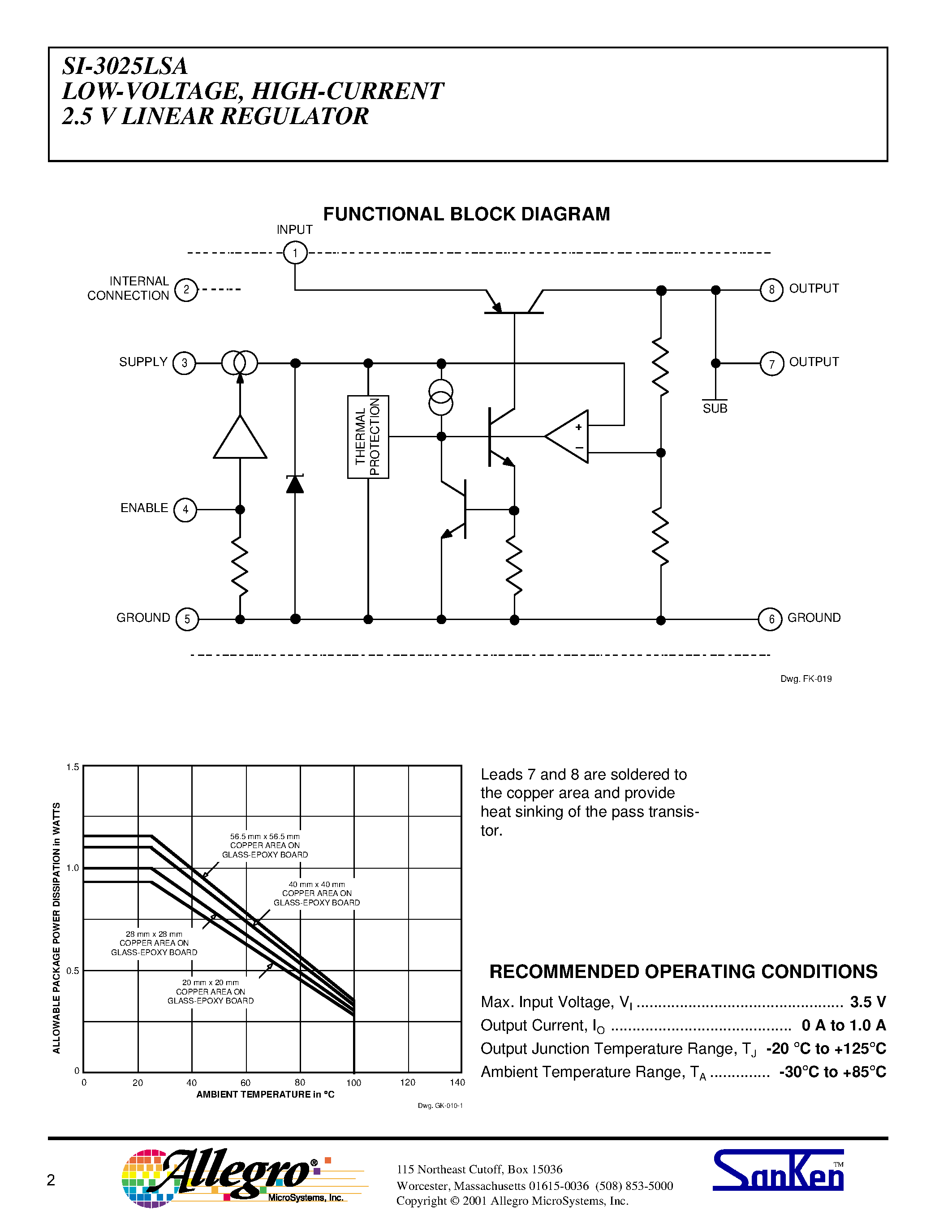 Даташит SI-3025LSA - LOW-VOLTAGE/ HIGH-CURRENT 2.5 V LINEAR REGULATOR страница 2