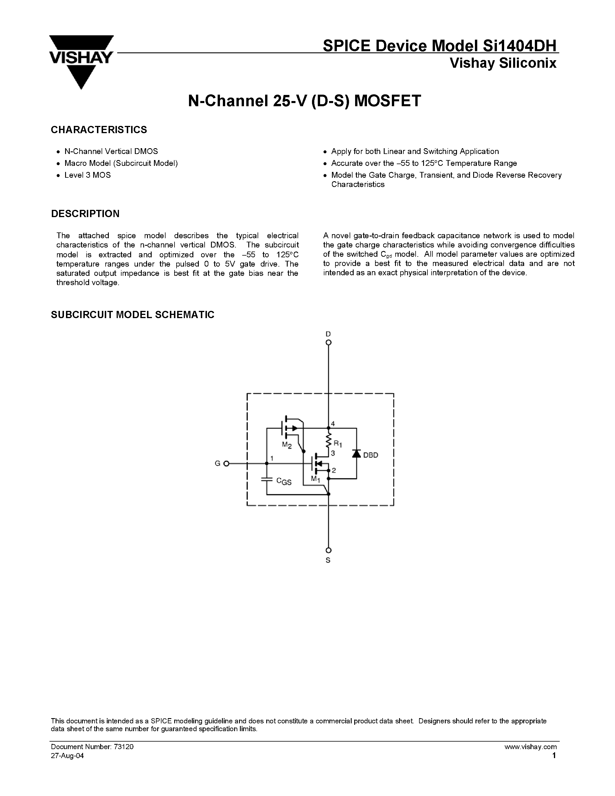 Datasheet SI1404DH - N-Channel 25-V (D-S) MOSFET page 1