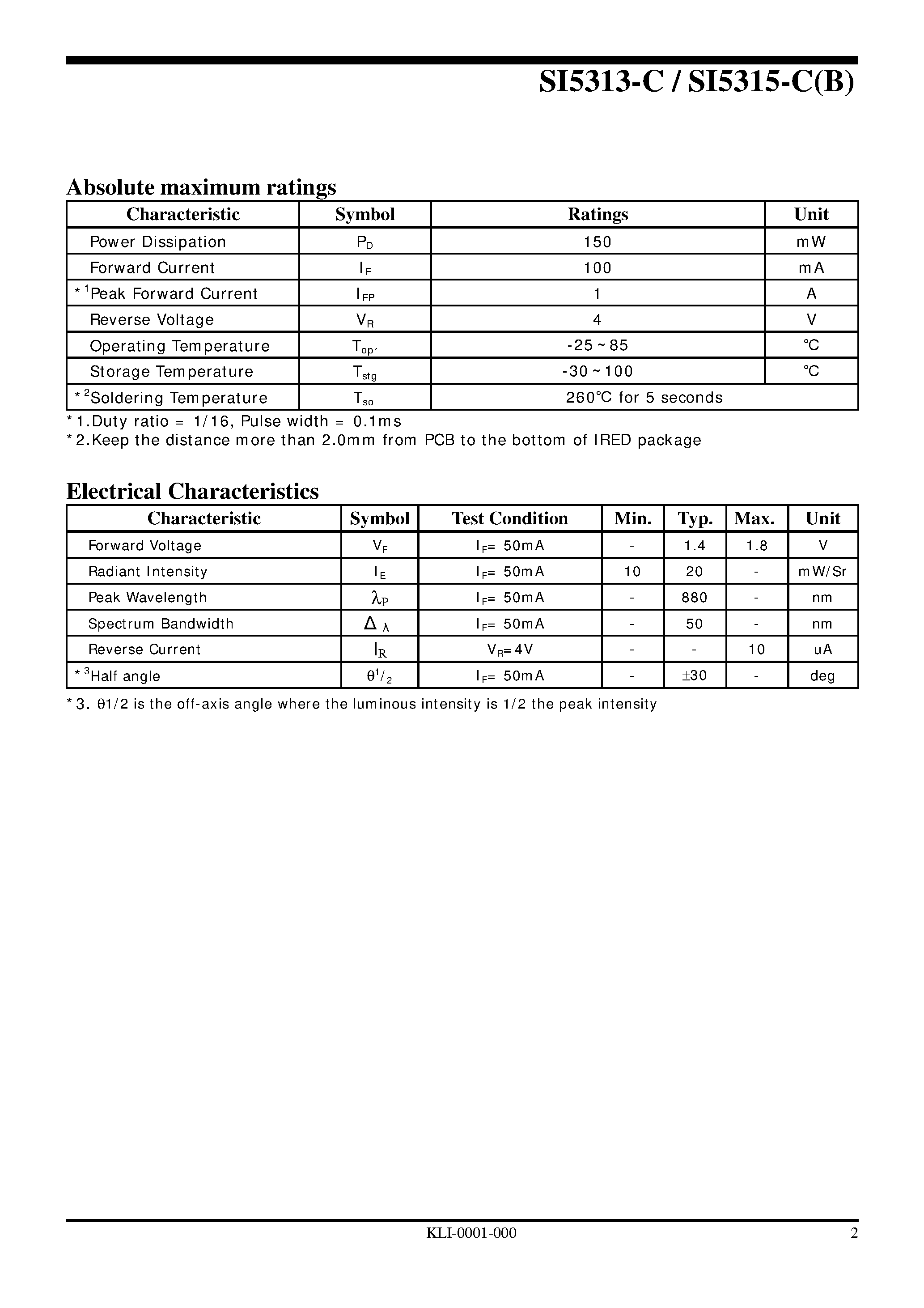 Datasheet SI5313-C(B) - IRED page 2