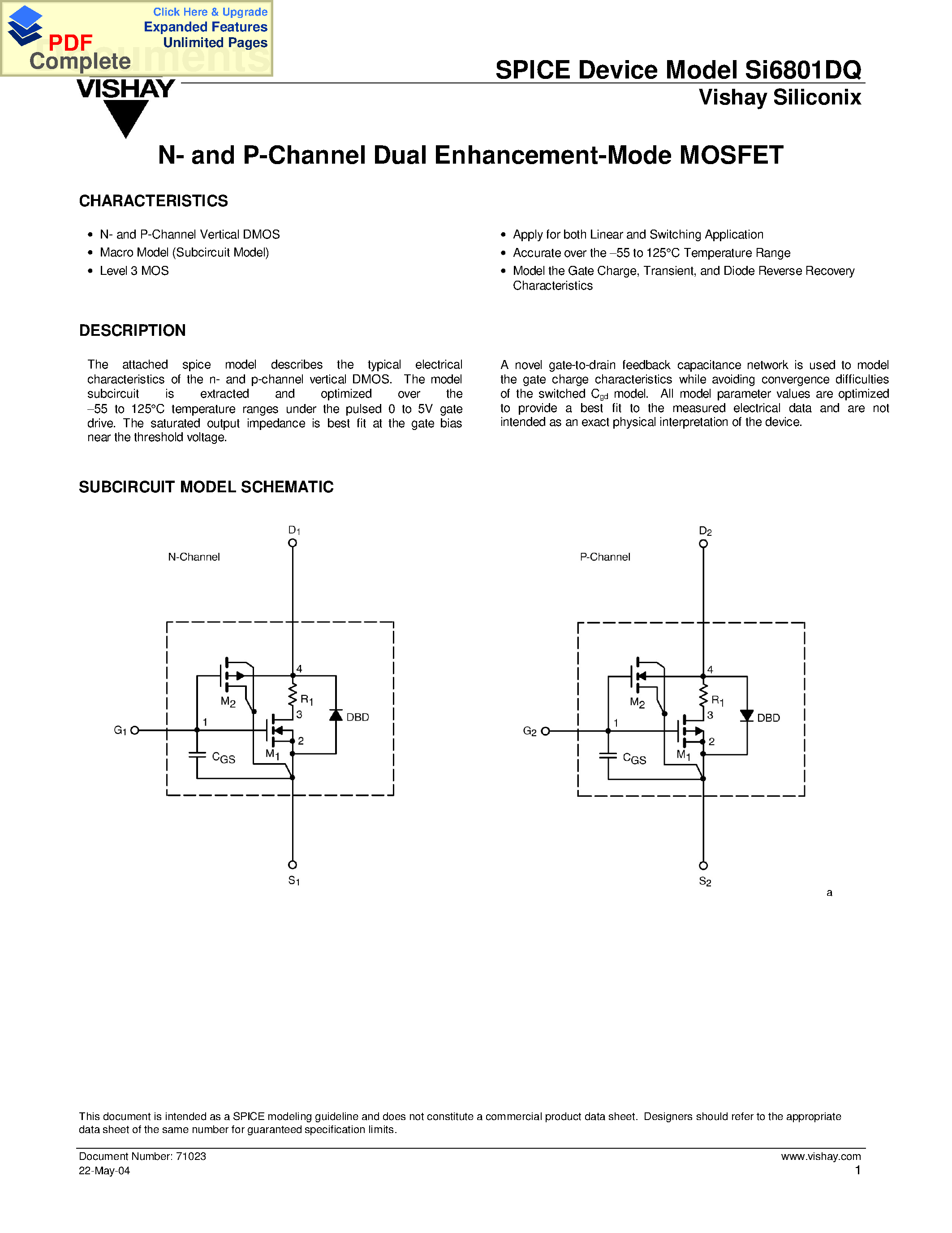 Даташит SI6801DQ - SPICE Device Model Si6801DQ страница 1