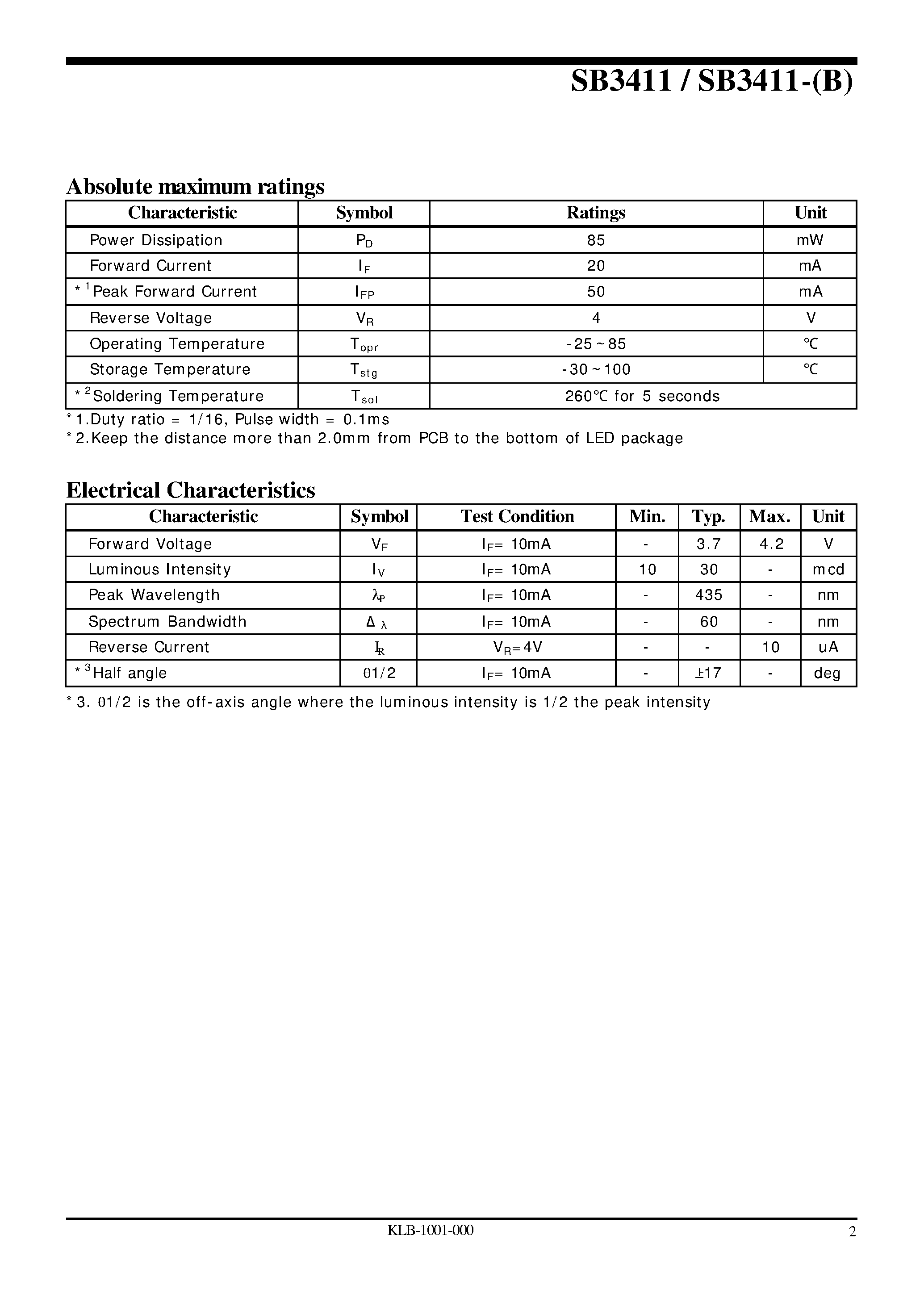 Datasheet SB3411-B - LED Lamp page 2