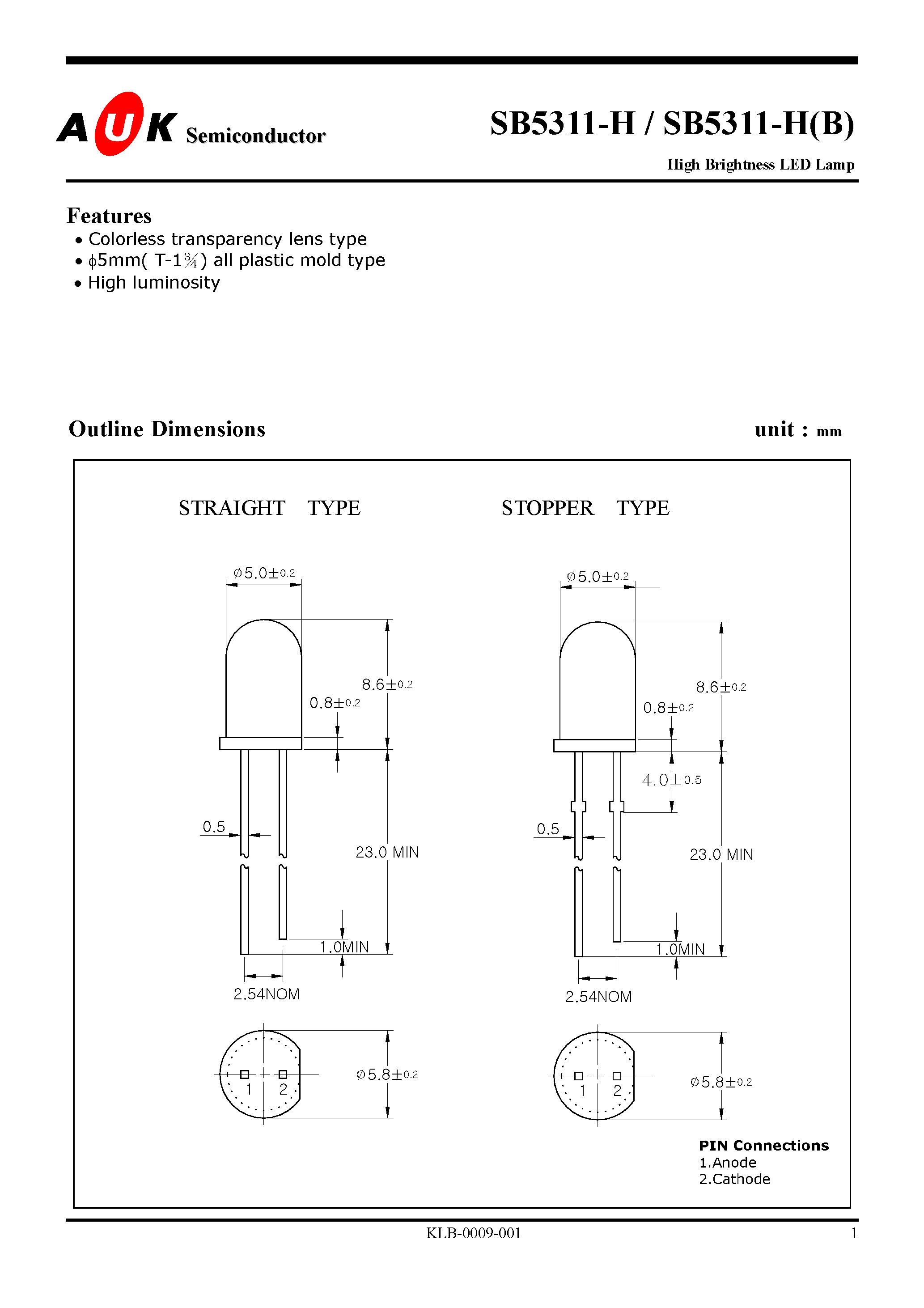 Даташит SB5311-H - High Brightness LED Lamp страница 1