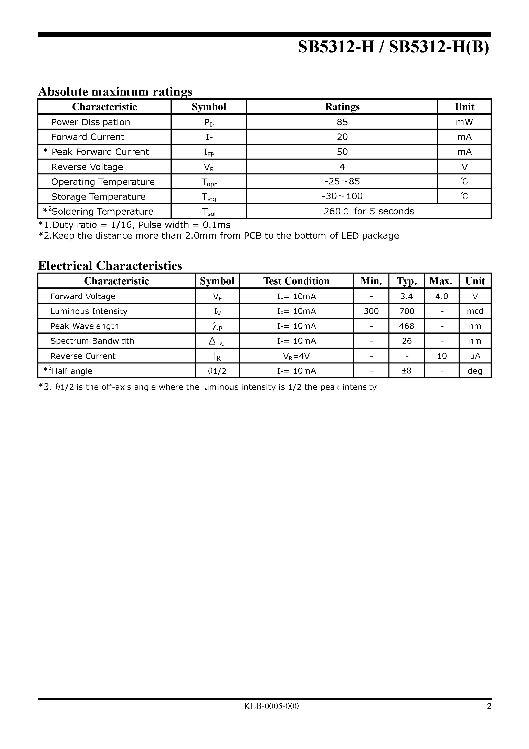 Даташит SB5312-H - High Brightness LED Lamp страница 2