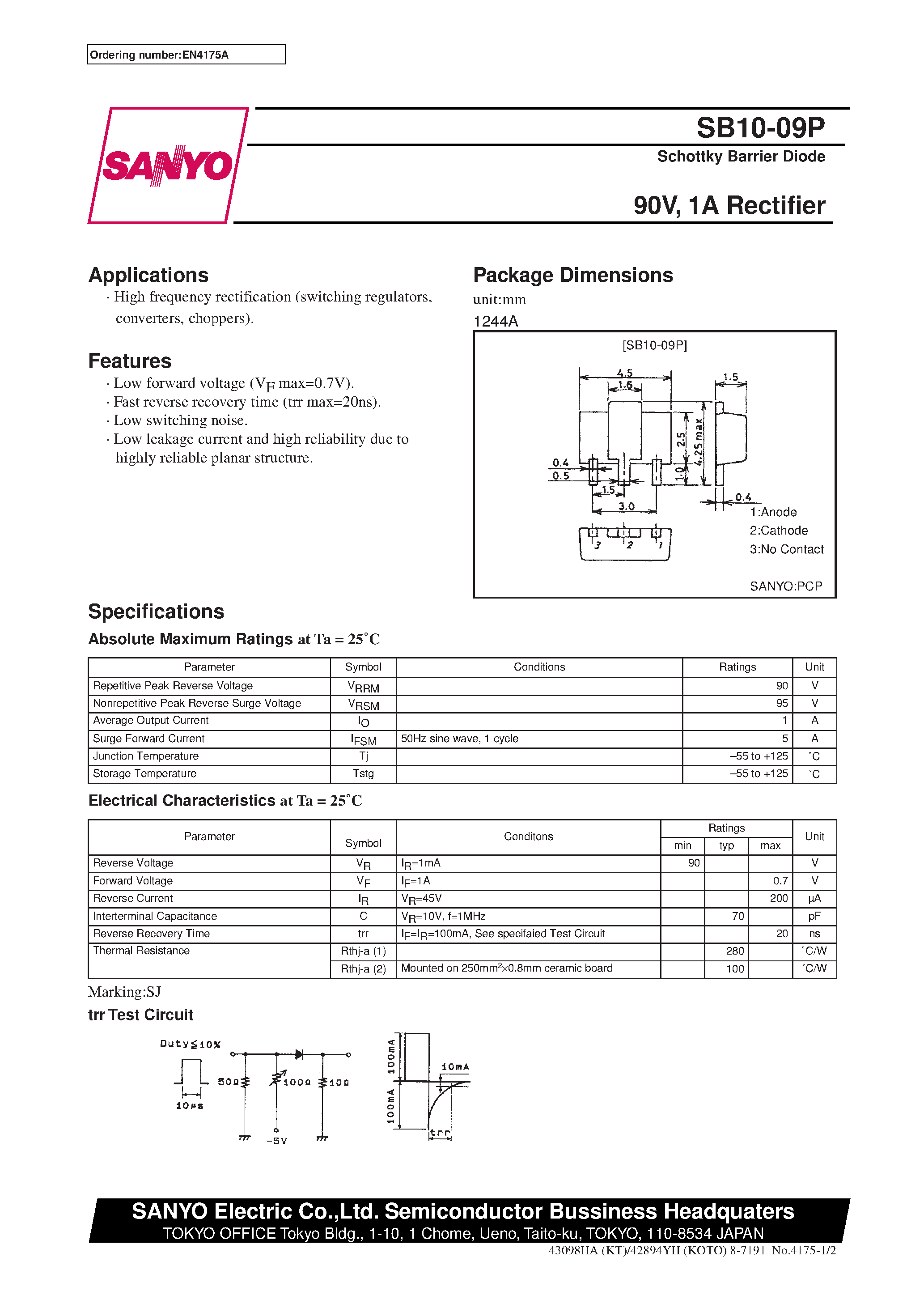 Datasheet SB10-09P - 90V/ 1A Rectifier page 1