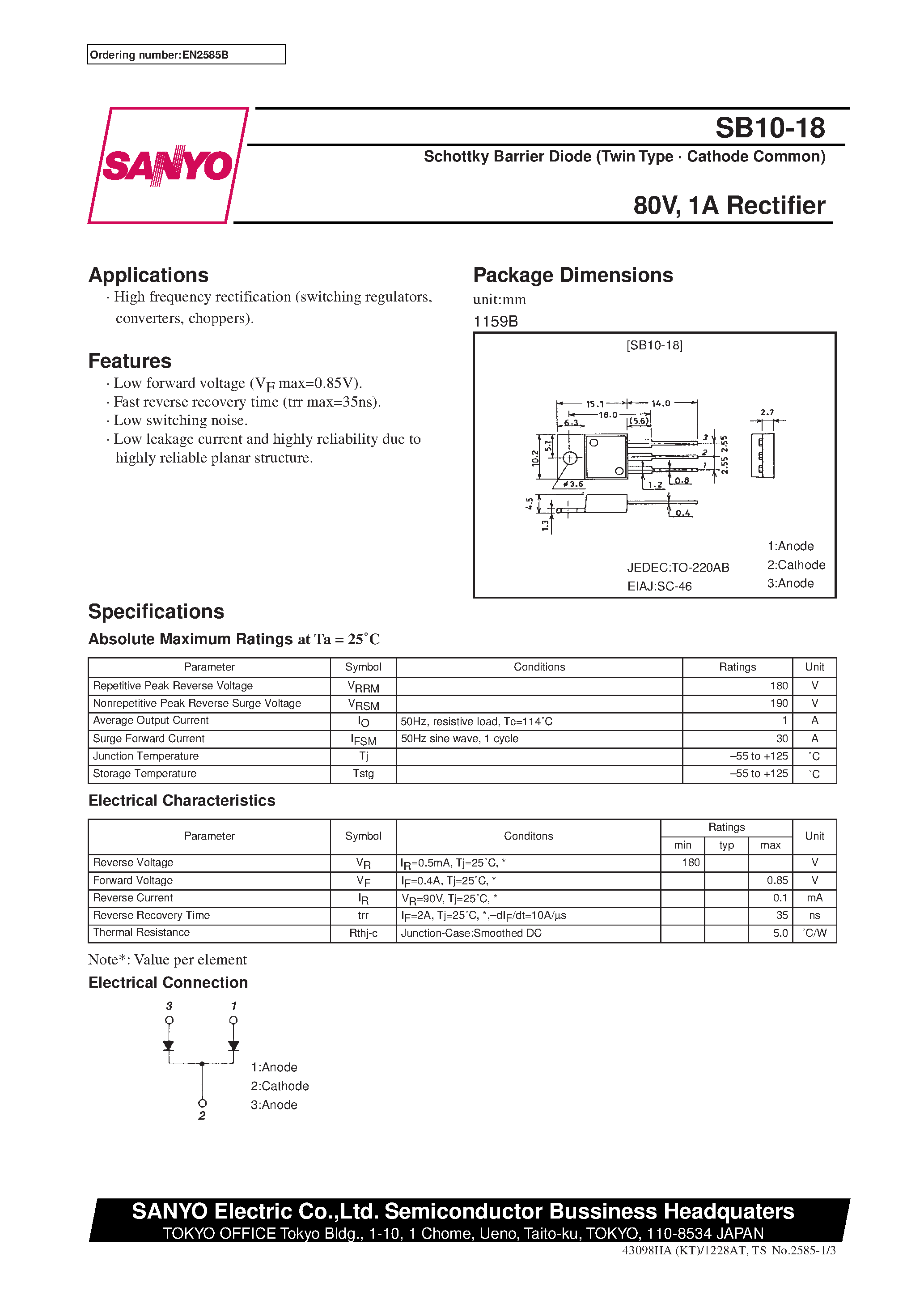 Datasheet SB10-18 - 80V/ 1A Rectifier page 1