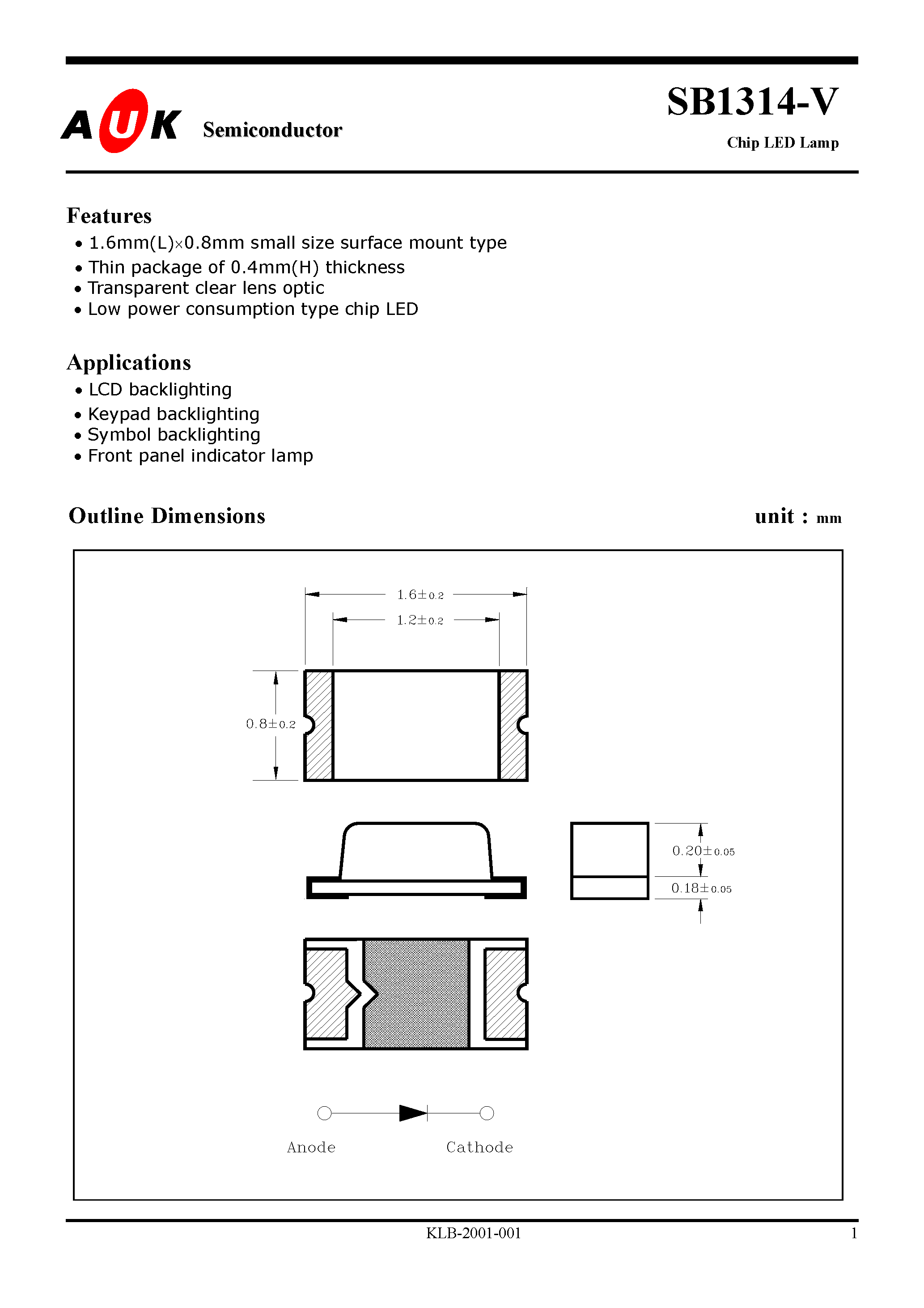 Datasheet SB1314-V - Chip LED Lamp page 1