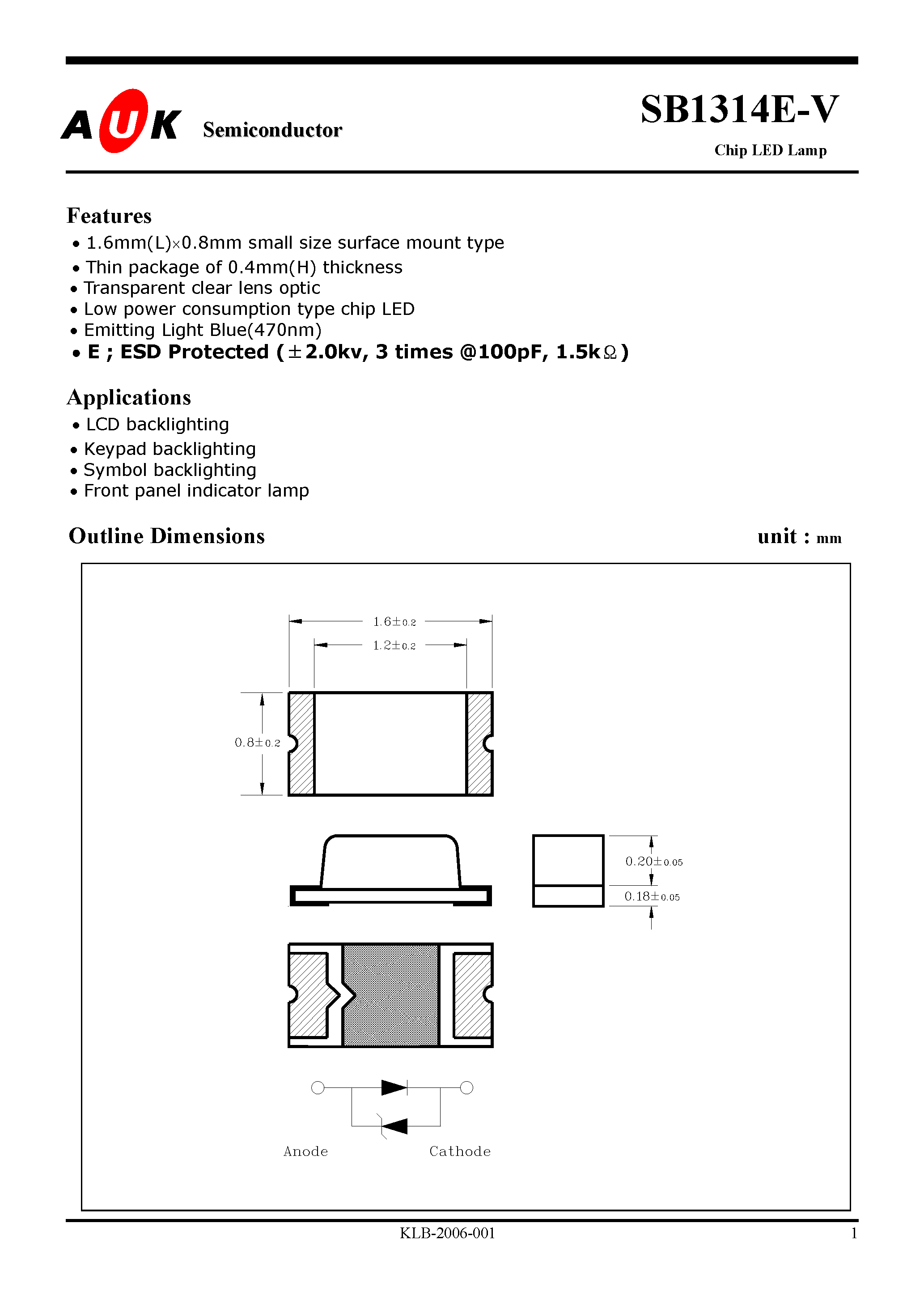 Datasheet SB1314E-V - Chip LED Lamp page 1