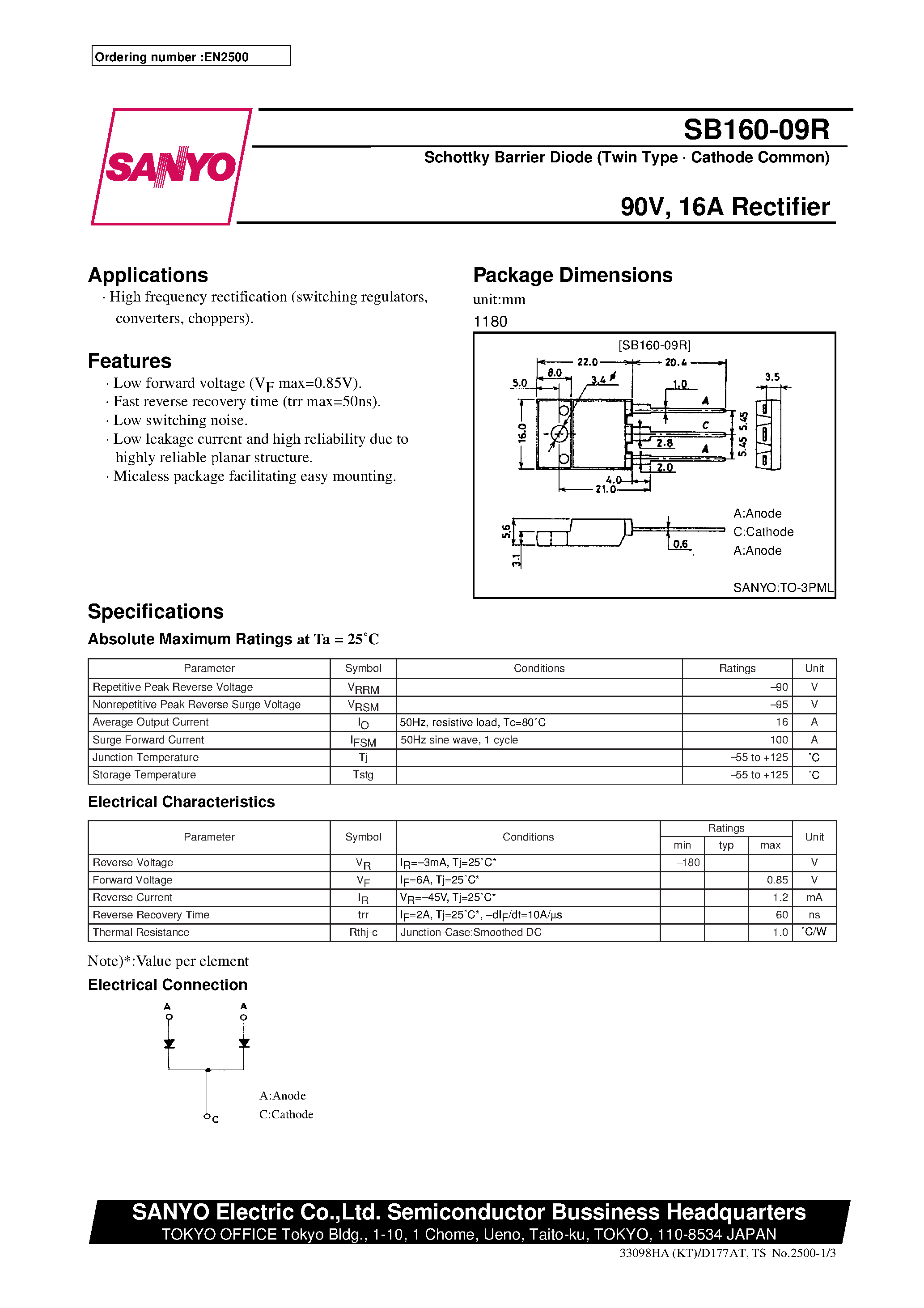 Даташит SB160-09R - 90V/ 16A Rectifier страница 1