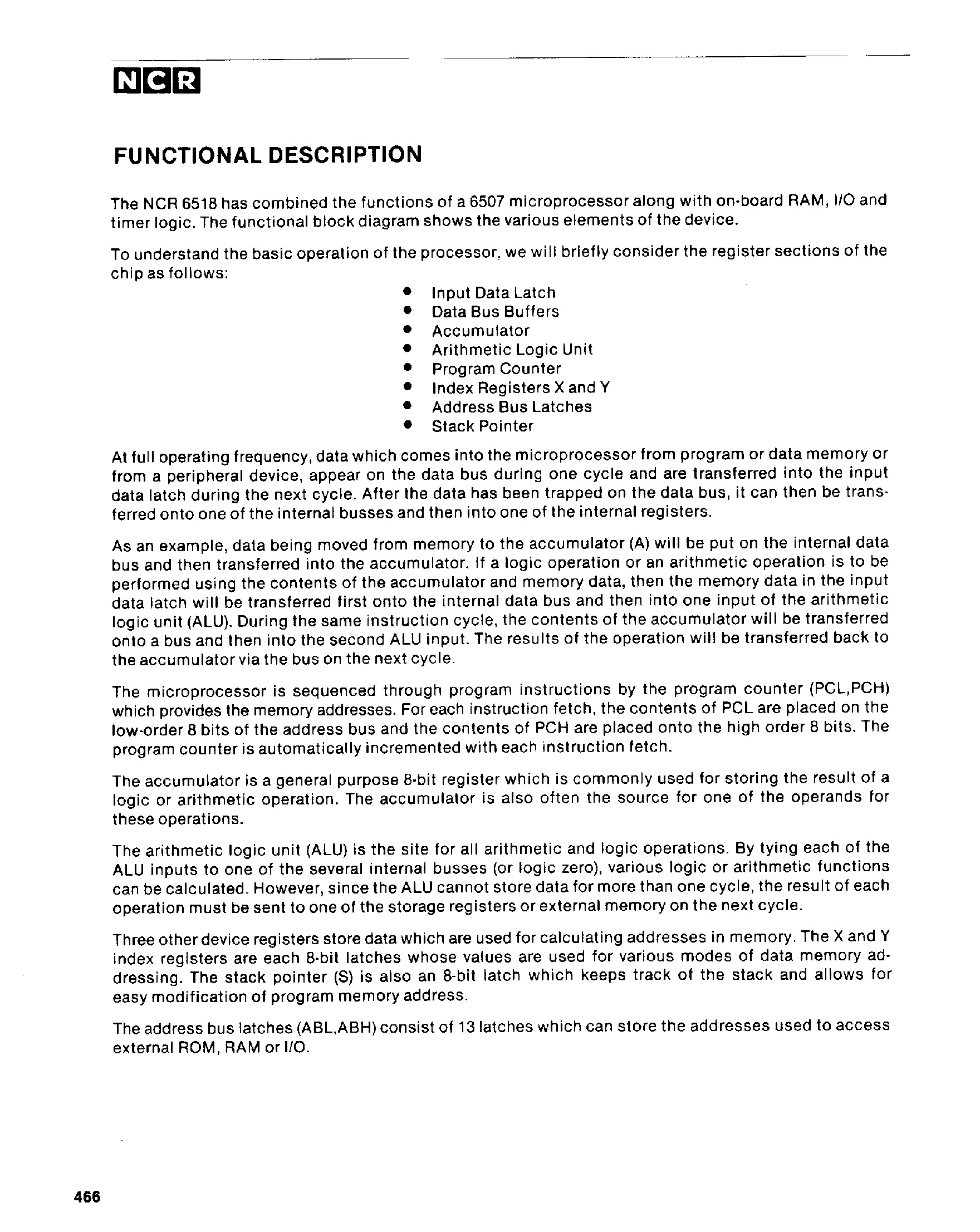 Datasheet NCR6518 - Single-Chip Microprocessor With Ram And I/O page 2