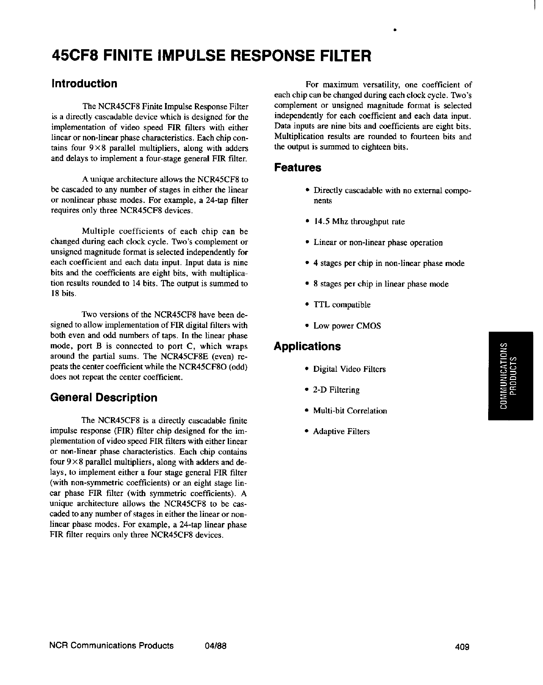 Даташит NCR45CF - Finite Impulse Response Filter страница 1