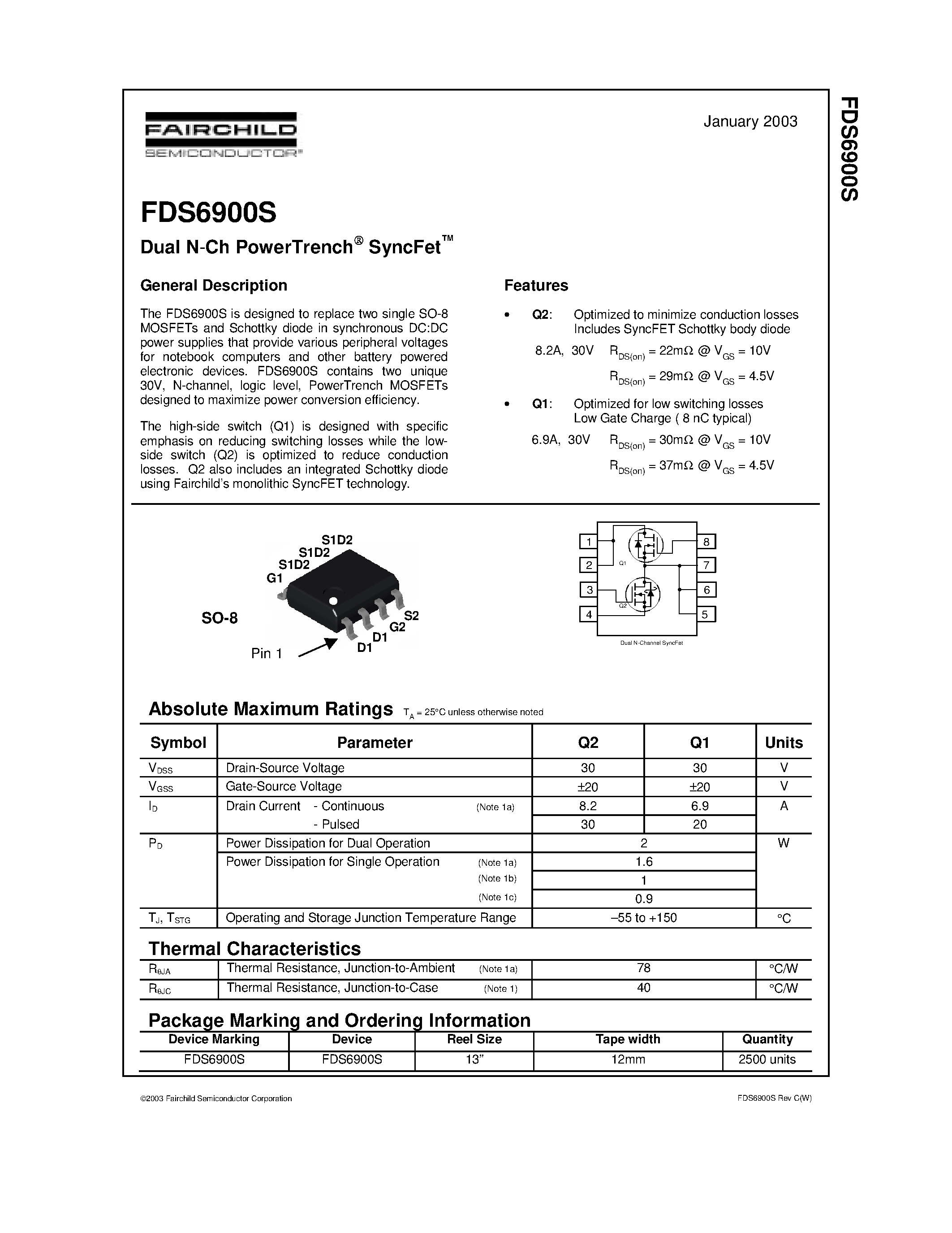 Datasheet FDS6900S - Dual N-Ch PowerTrench SyncFet page 1