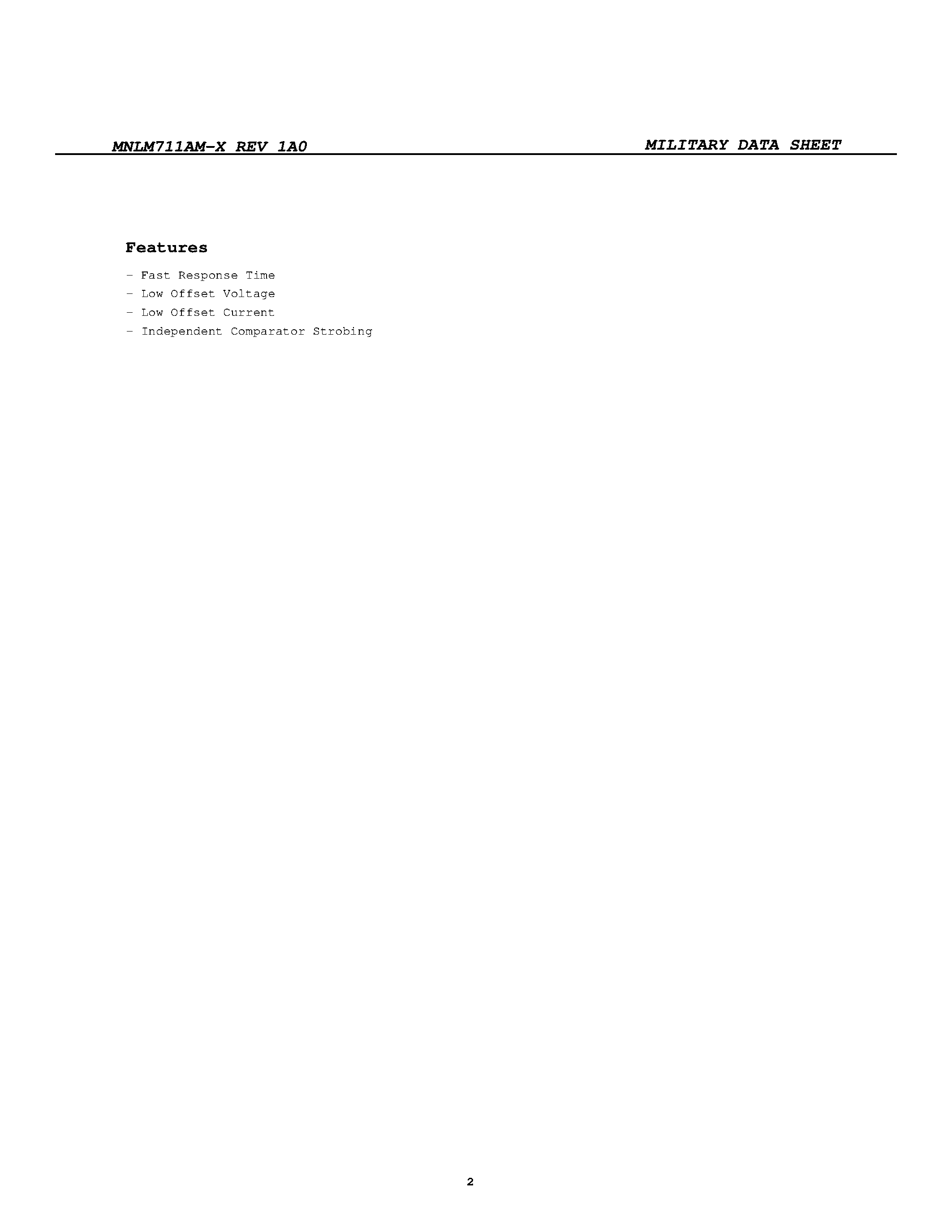 Даташит LM711AMH/883 - DUAL HIGH SPEED DIFFERENTIAL COMPARATOR страница 2