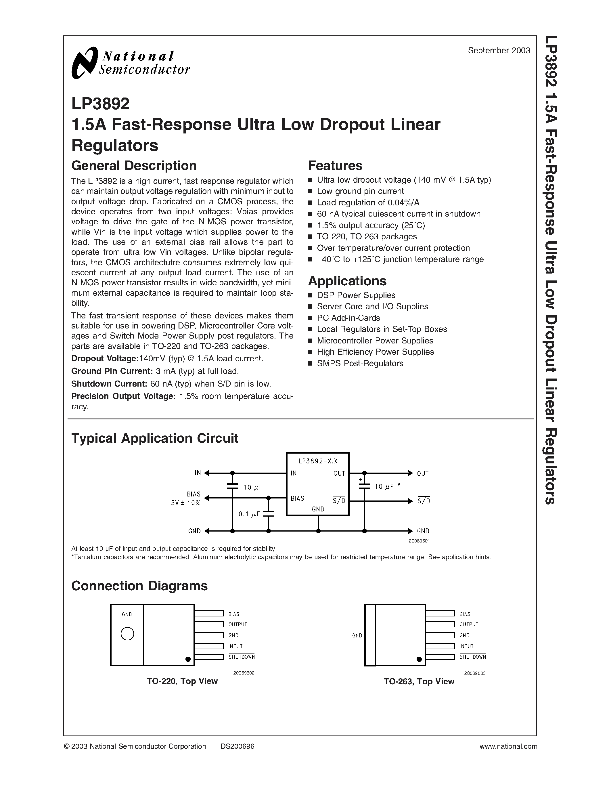 Даташит LP3892ES-1.5 - 1.5A Fast-Response Ultra Low Dropout Linear Regulators страница 1