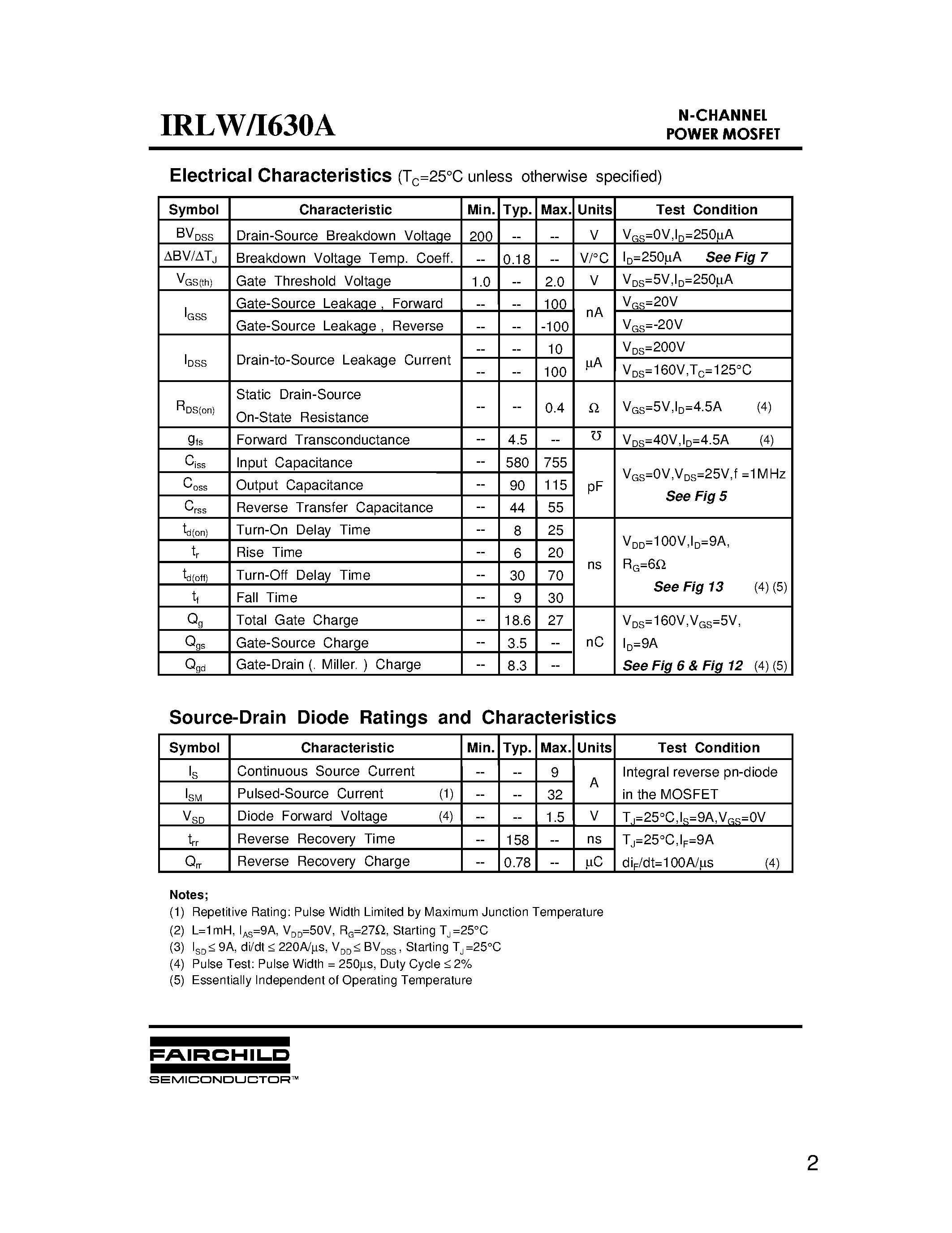 Datasheet IRLW630A - ADVANCED POWER MOSFET page 2