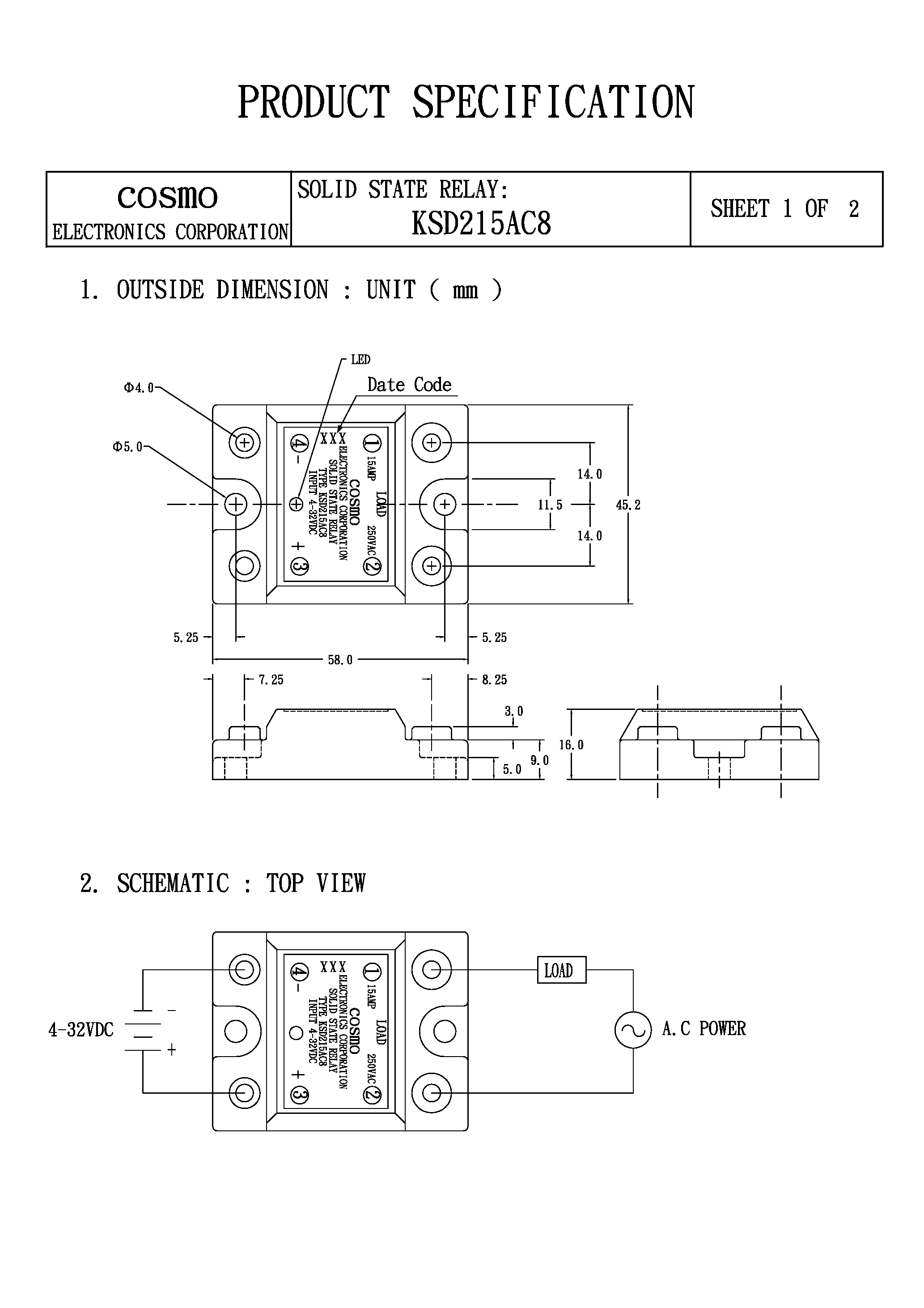 Даташит KSD215AC8 - SOLID STATE RELAY страница 1