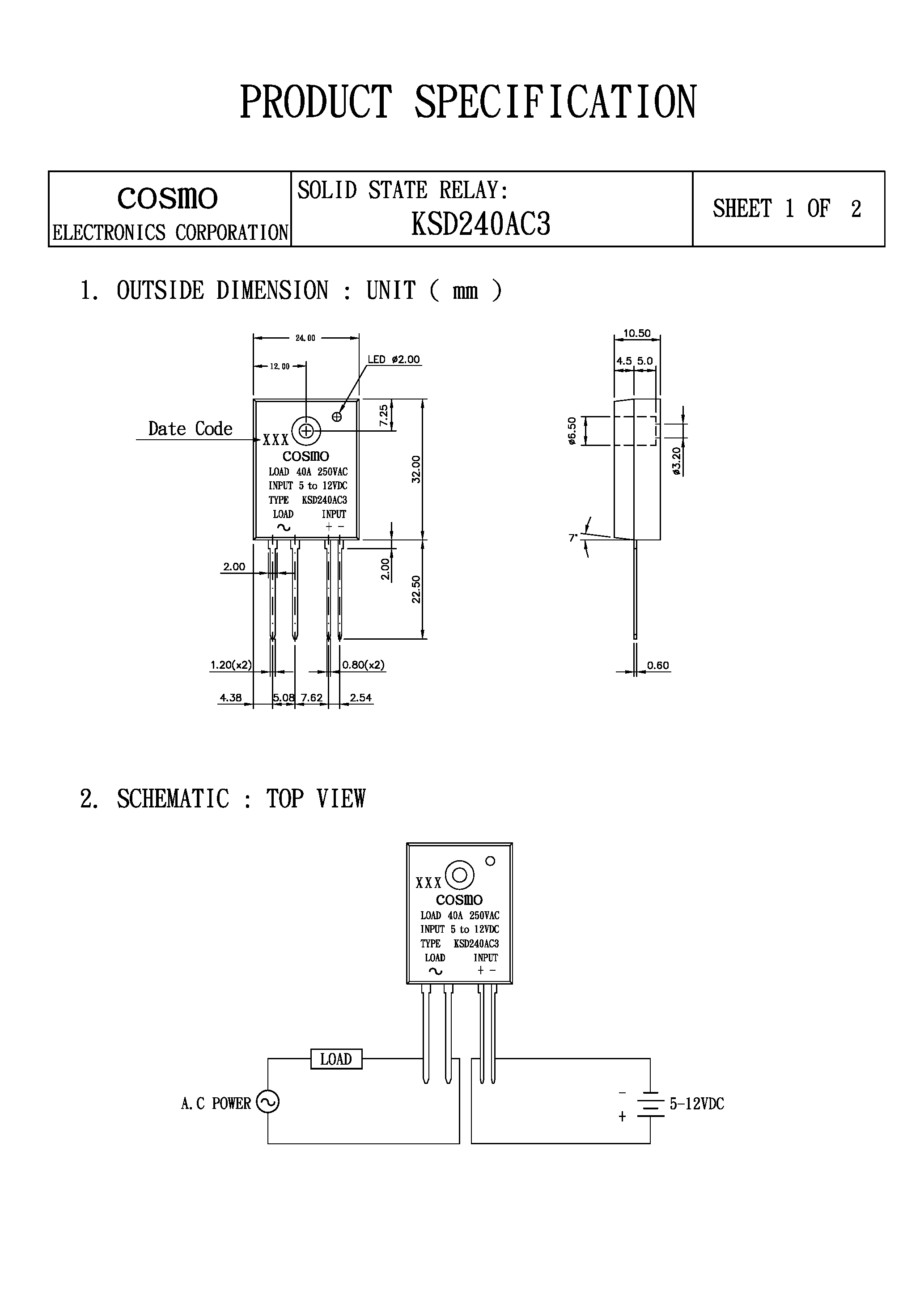 Даташит KSD240AC3 - SOLID STATE RELAY страница 1