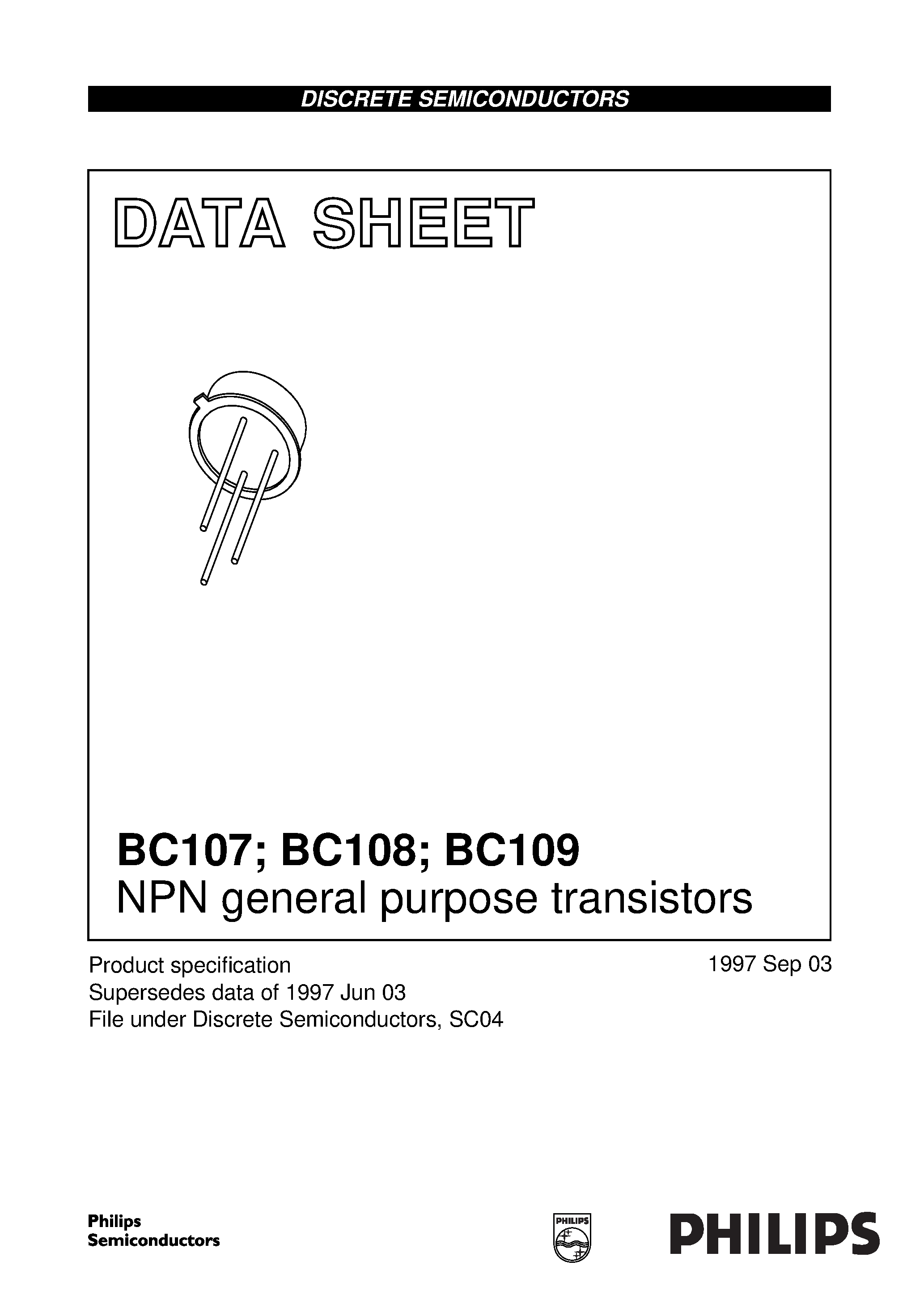 Datasheet BC109C - NPN general purpose transistors page 1