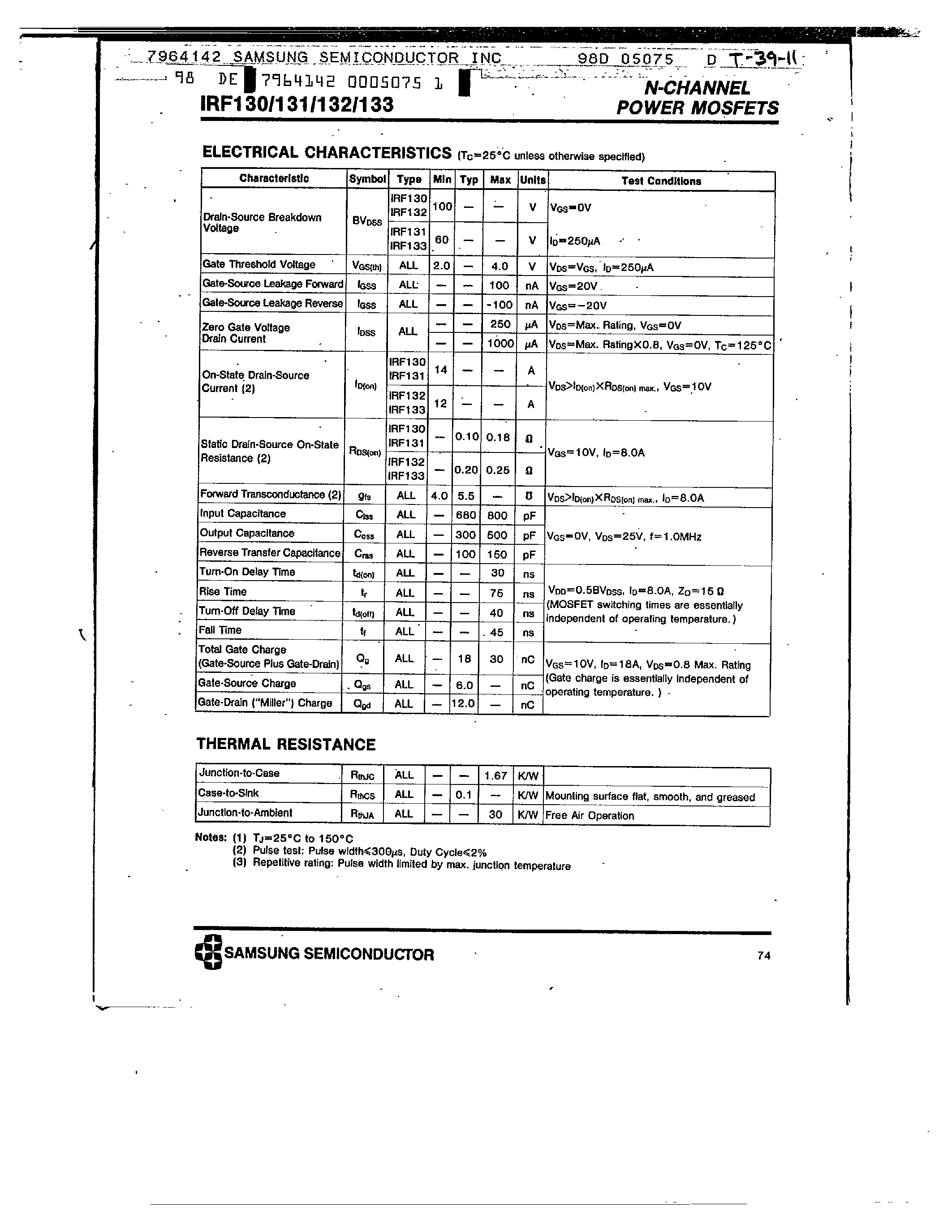 Datasheet IRF132 - N-CHANNEL POWER MOSFETS page 2