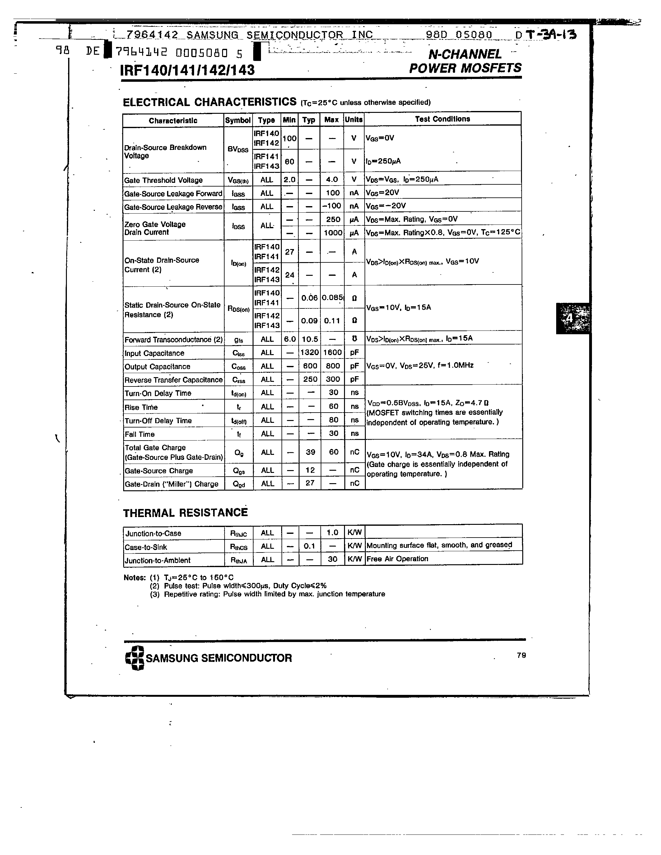 Datasheet IRF140 - N-CHANNEL POWER MOSFETS page 2