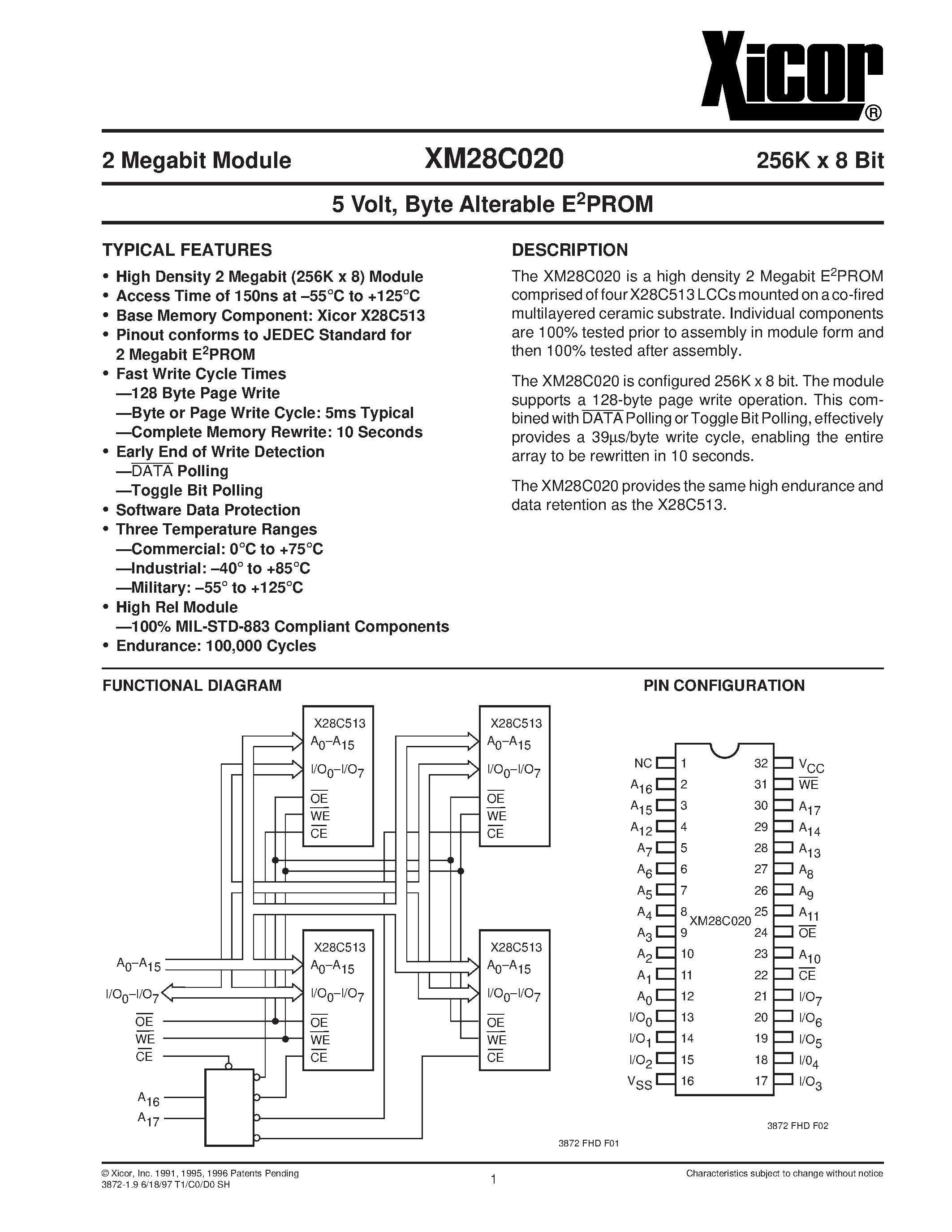 Datasheet XM28C020 - 5 Volt/ Byte Alterable E2PROM page 1