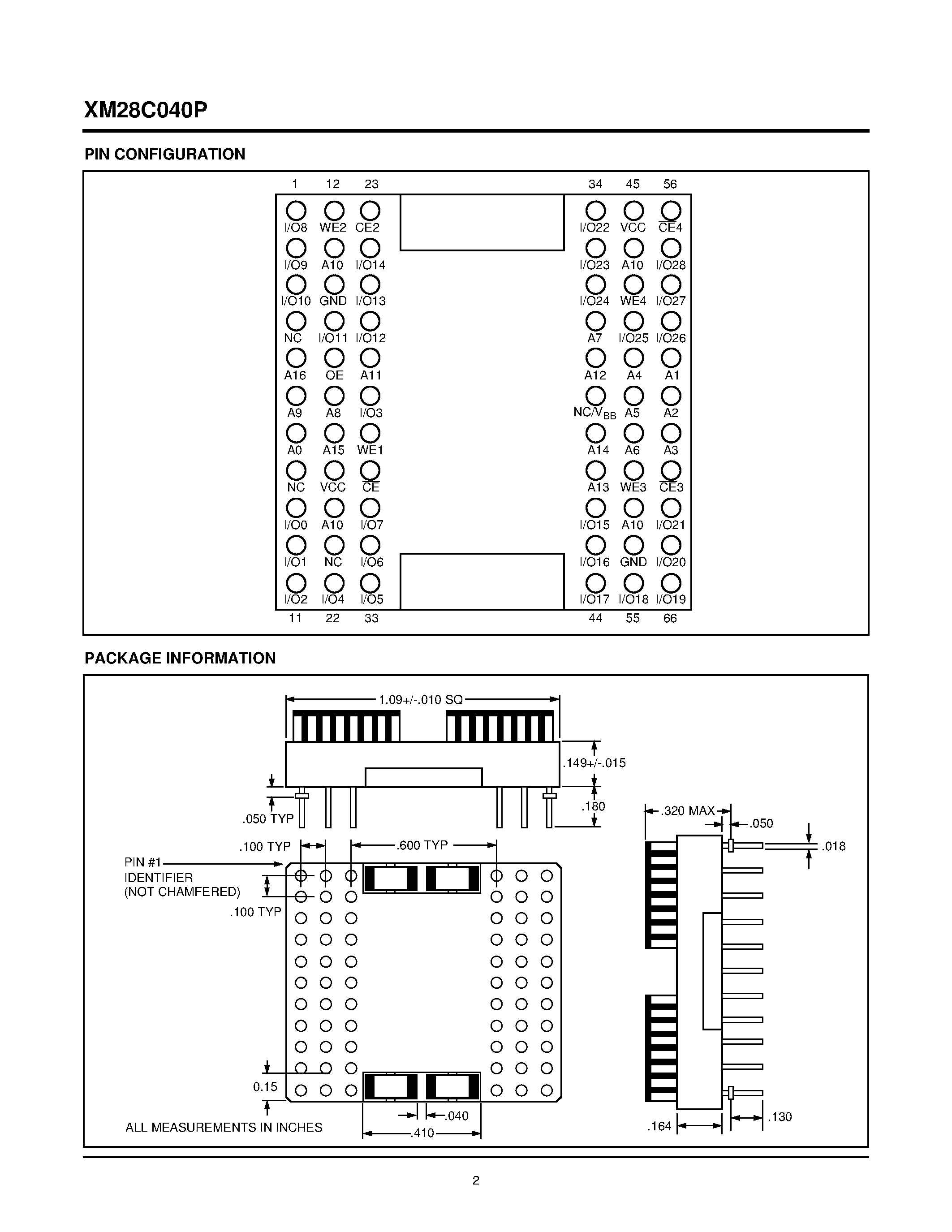 Datasheet XM28C040P-15 - High Density 5 Volt Byte Alterable Nonvolatile Memory Array page 2