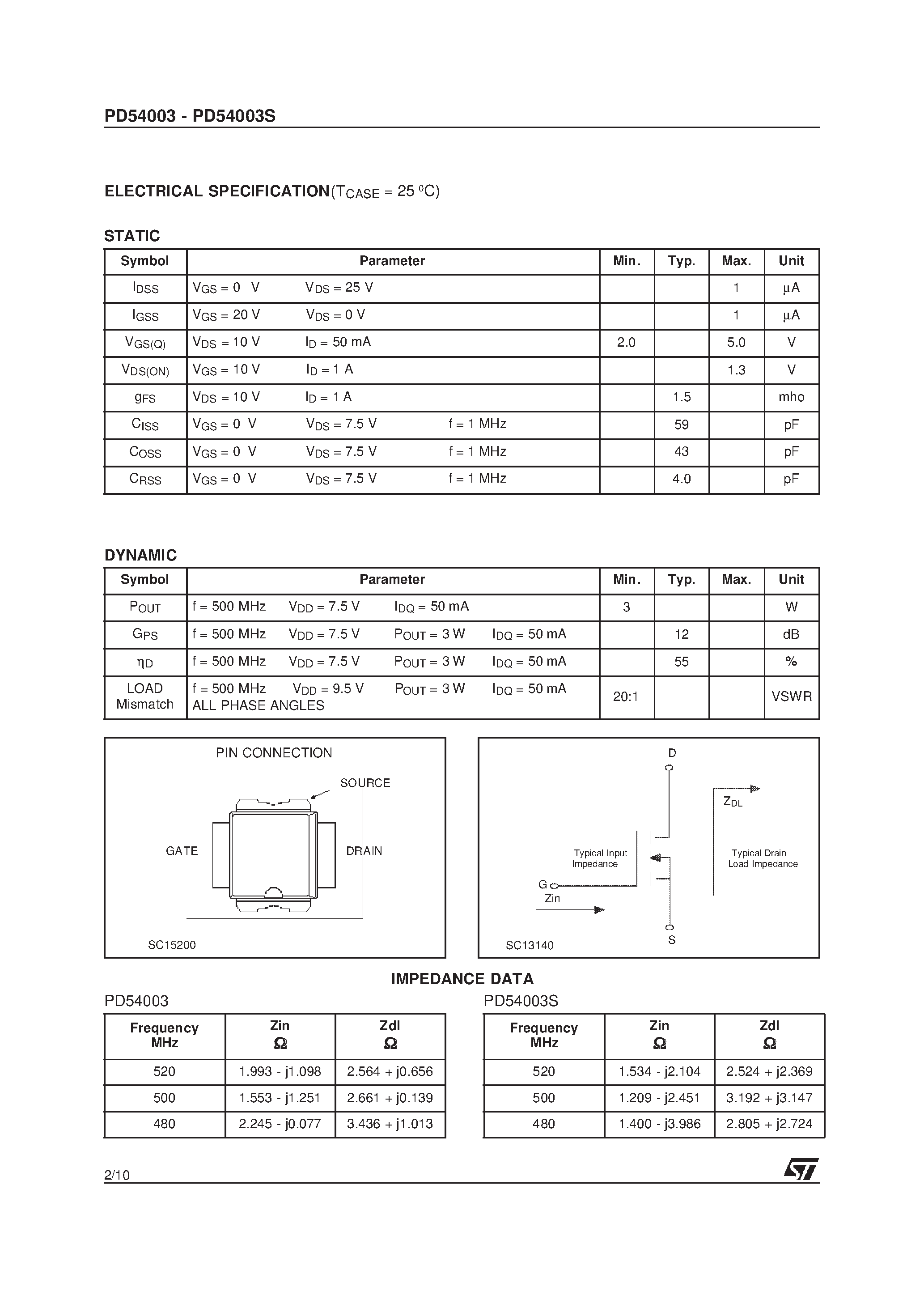 Даташит XPD54003 - RF POWER TRANSISTORS The LdmoST Plastic FAMILY страница 2