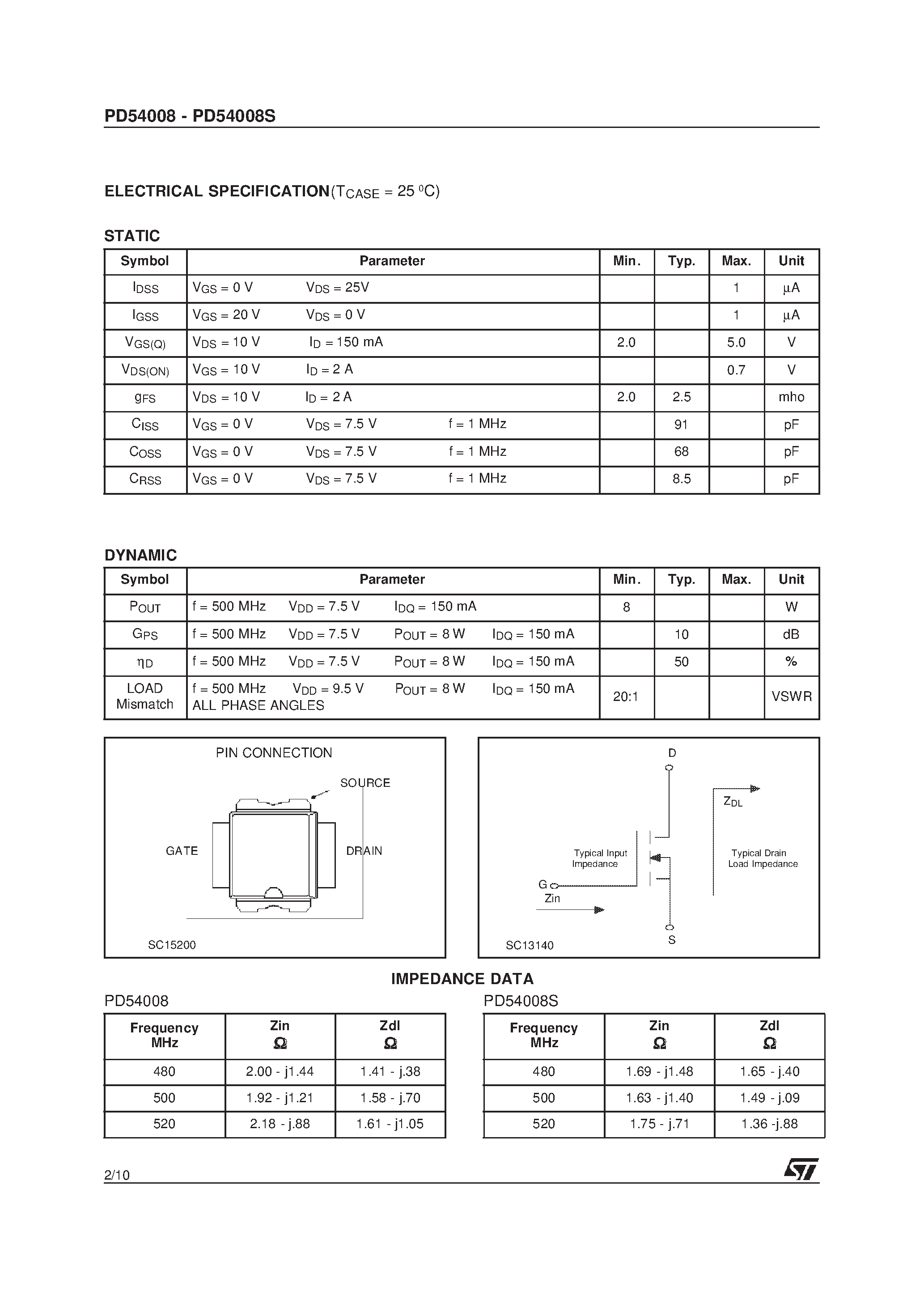 Даташит XPD54008 - RF POWER TRANSISTORS The LdmoST Plastic FAMILY страница 2